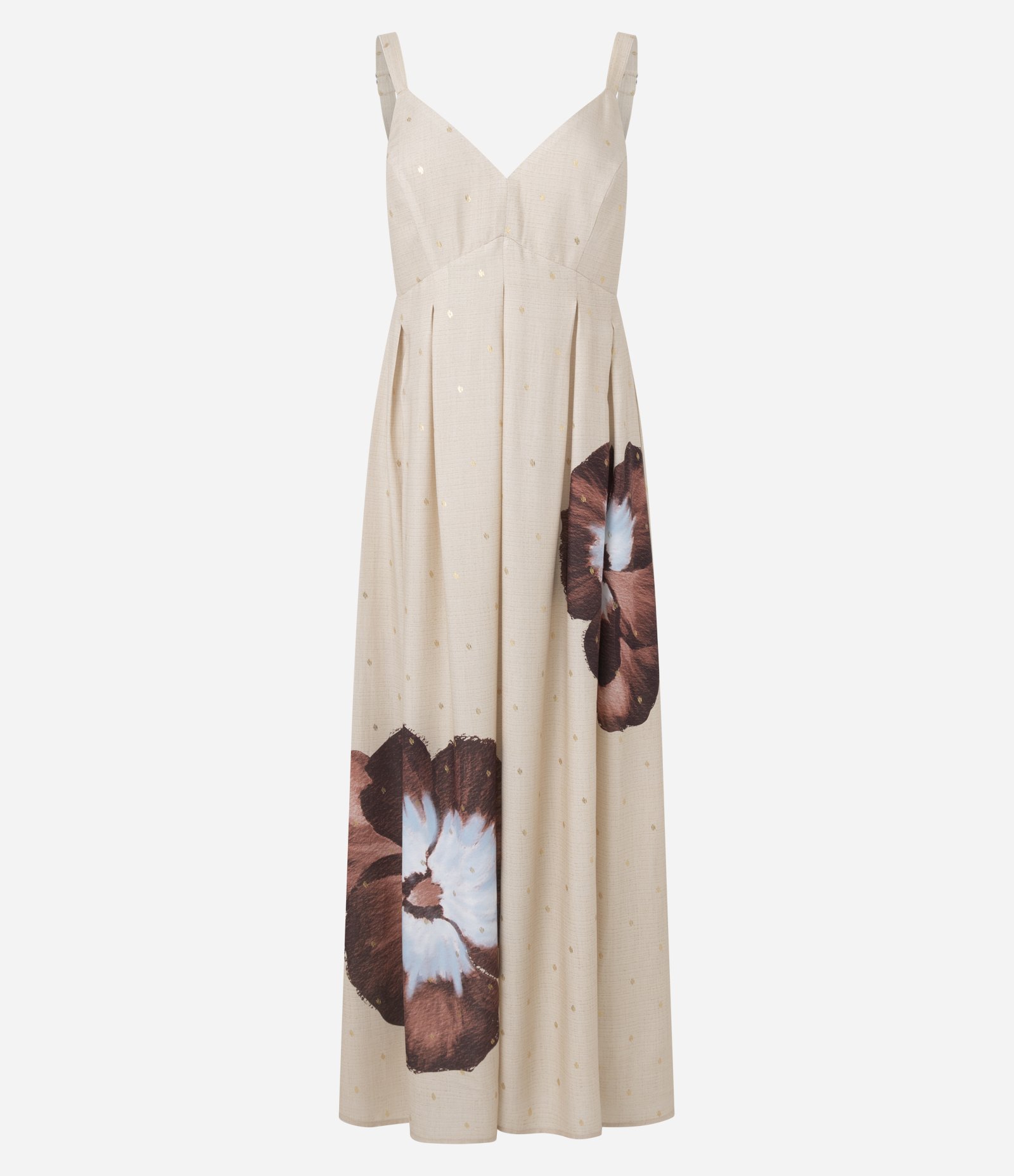 Vestido Longo com Decote V e Estampa Floral Bold Branco 1