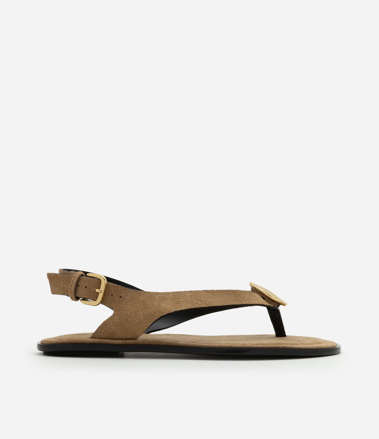 Sandália Rasteira de Dedo em Camurça com Búzio Metalizado Bege 3