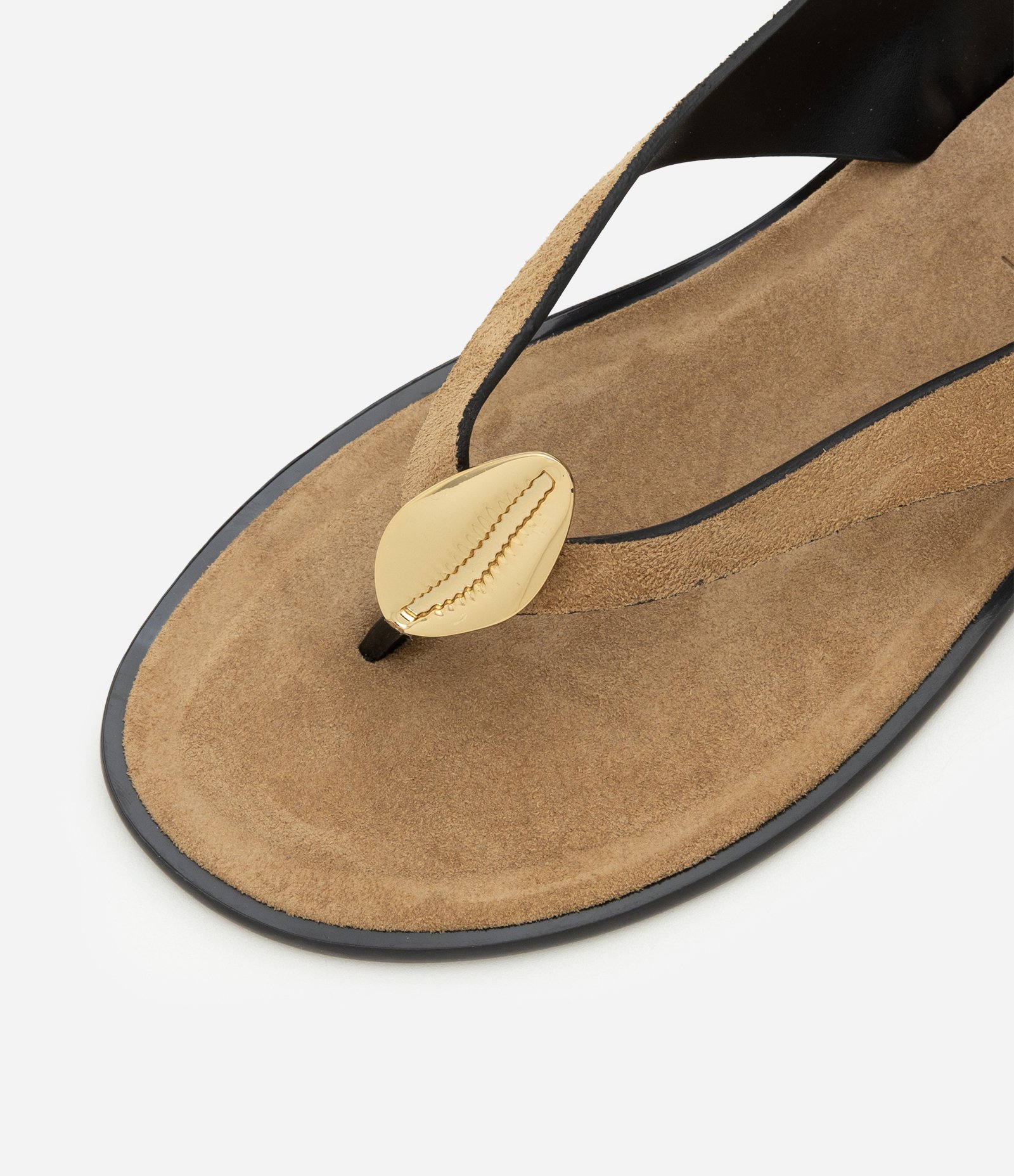 Sandália Rasteira de Dedo em Camurça com Búzio Metalizado Bege 7