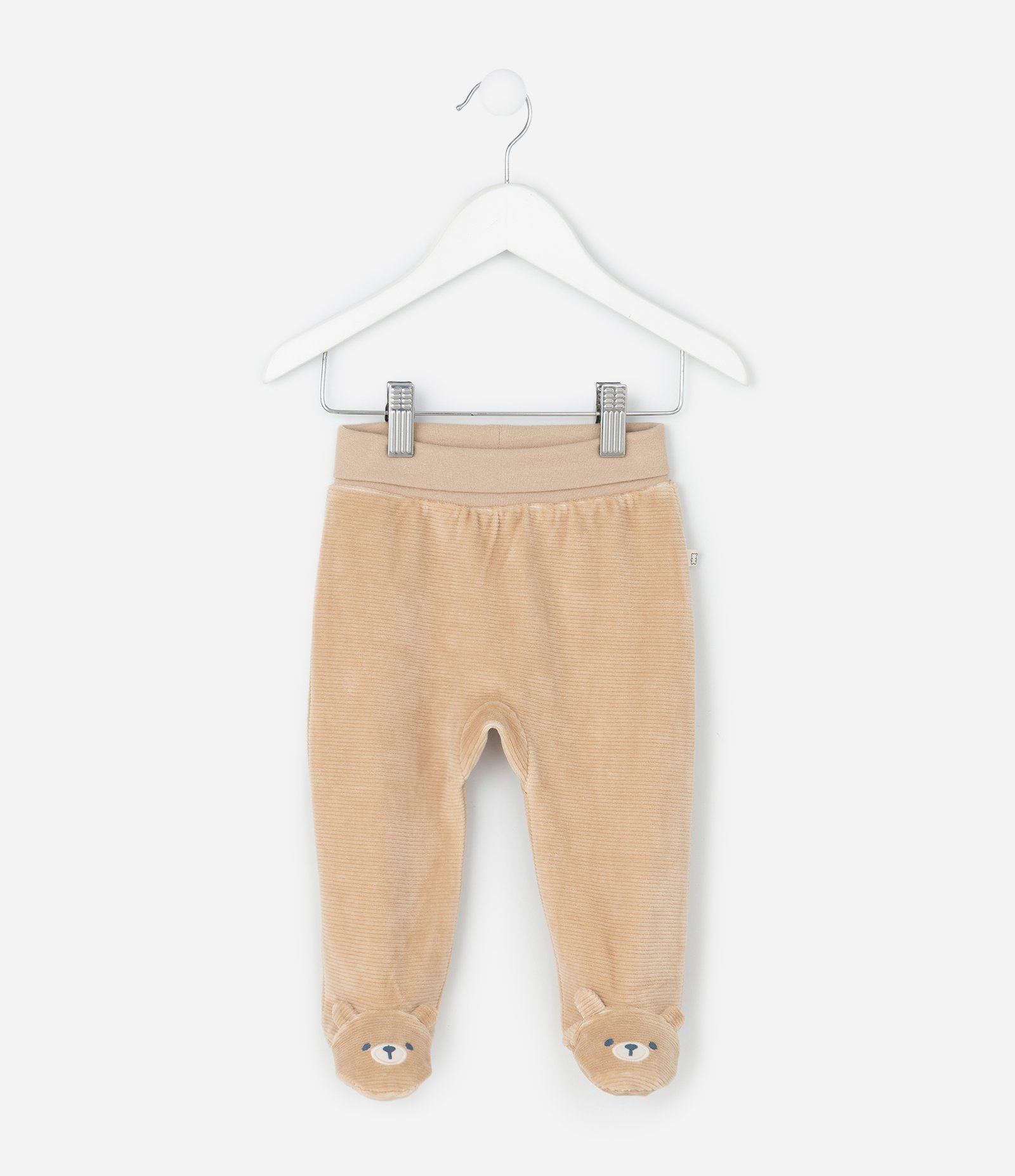 Calça Infantil com Pé Bordado Urso – Tam 0 a 18 Meses Bege Claro 1