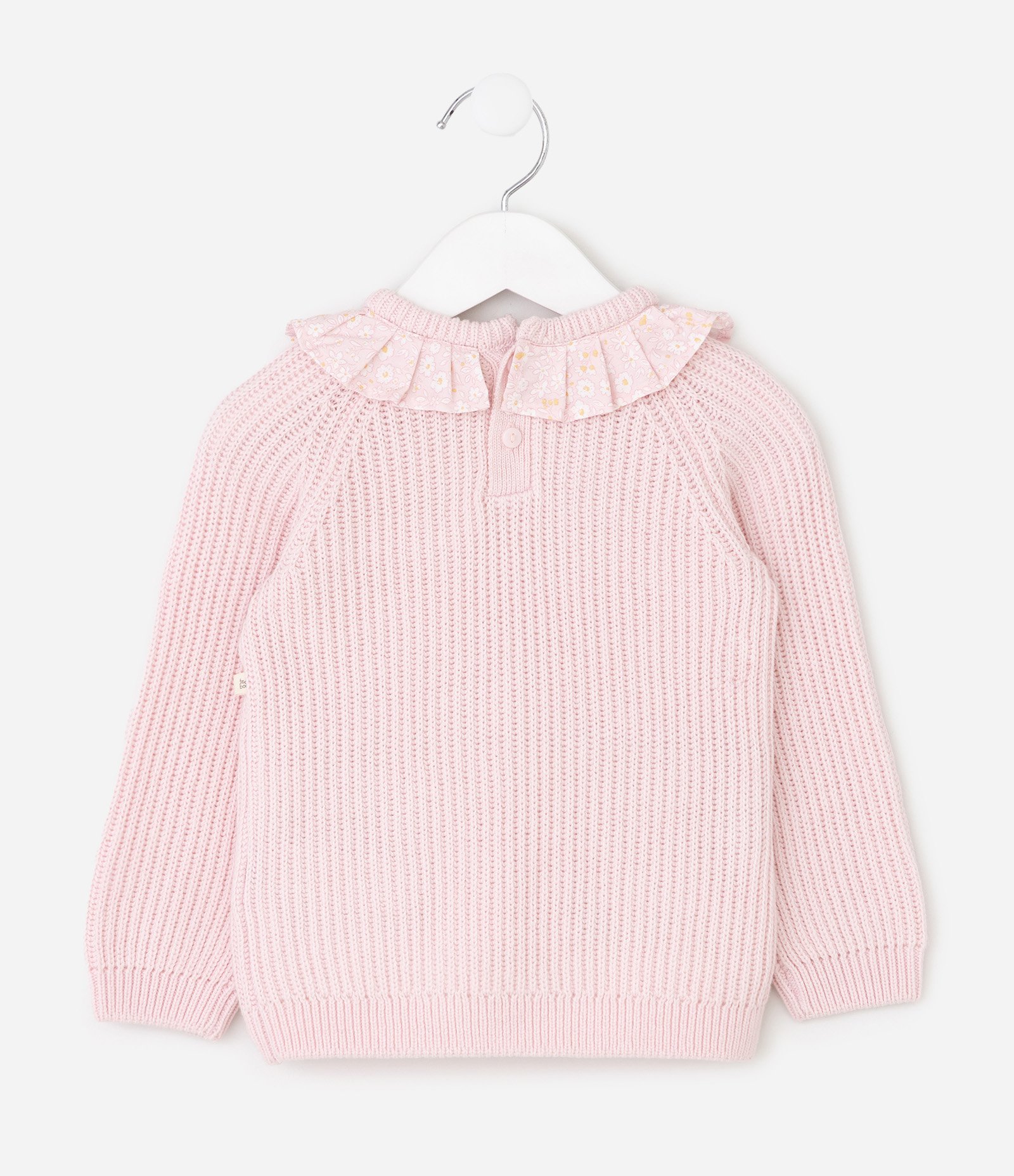 Blusa Infantil em Tricô com Gola Babado e Bordado de Coelho – Tam RN a 18 Meses Rosa 2