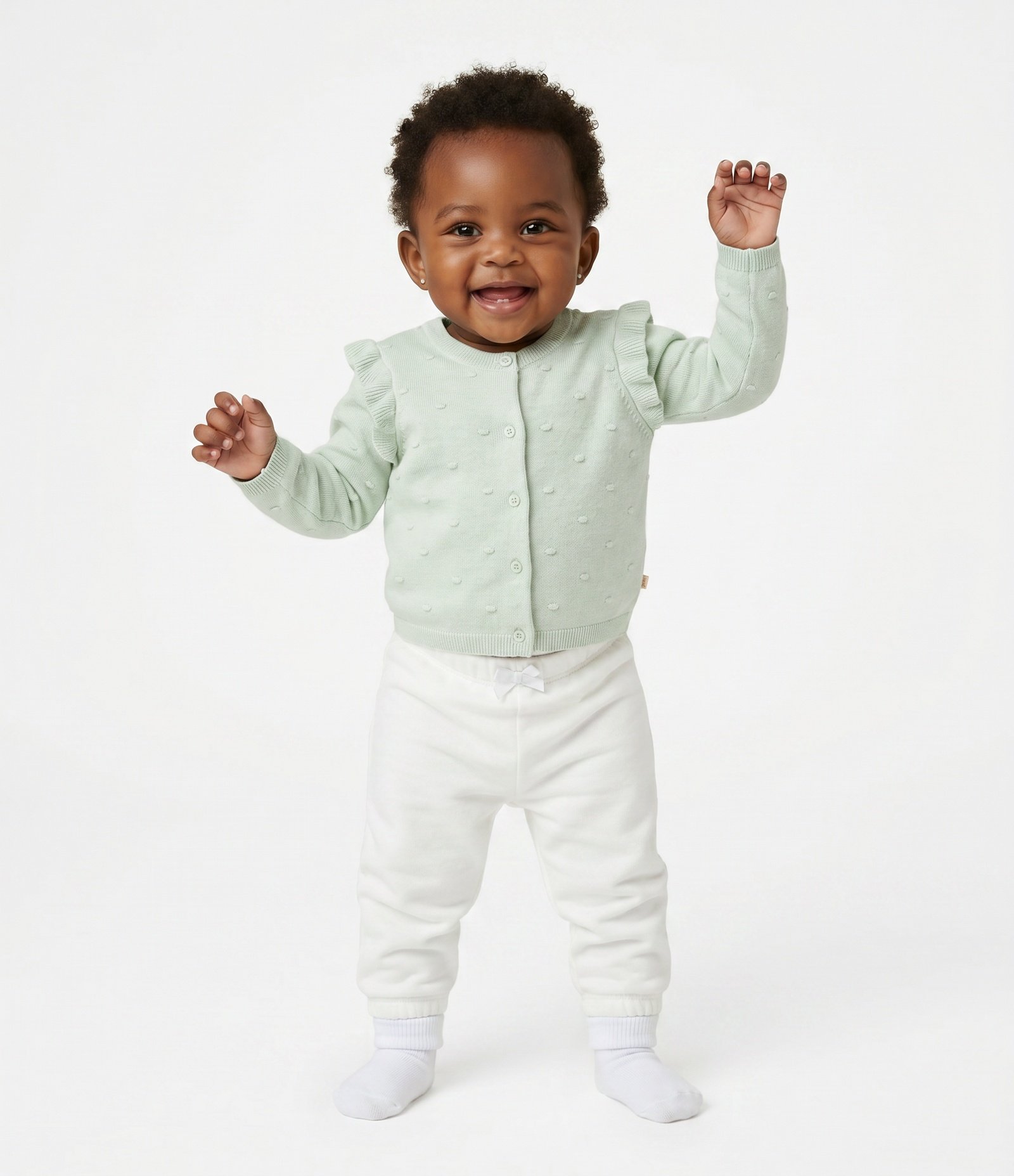 Cardigan Infantil em Efeito Tricô com Babado Texturizado – Tam RN a 18 Meses Verde Oliva 1