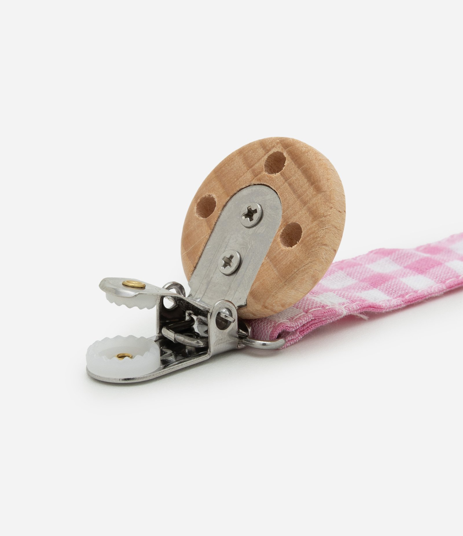 Prendedor de Chupeta Infantil com Ursinho e Estampa Vichy – Tam U Rosa/Branco 2