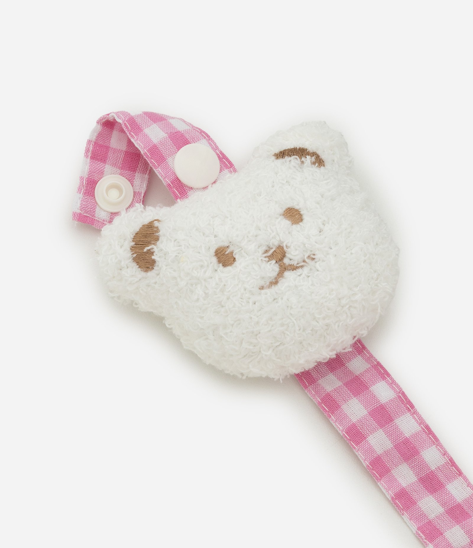 Prendedor de Chupeta Infantil com Ursinho e Estampa Vichy – Tam U Rosa/Branco 3