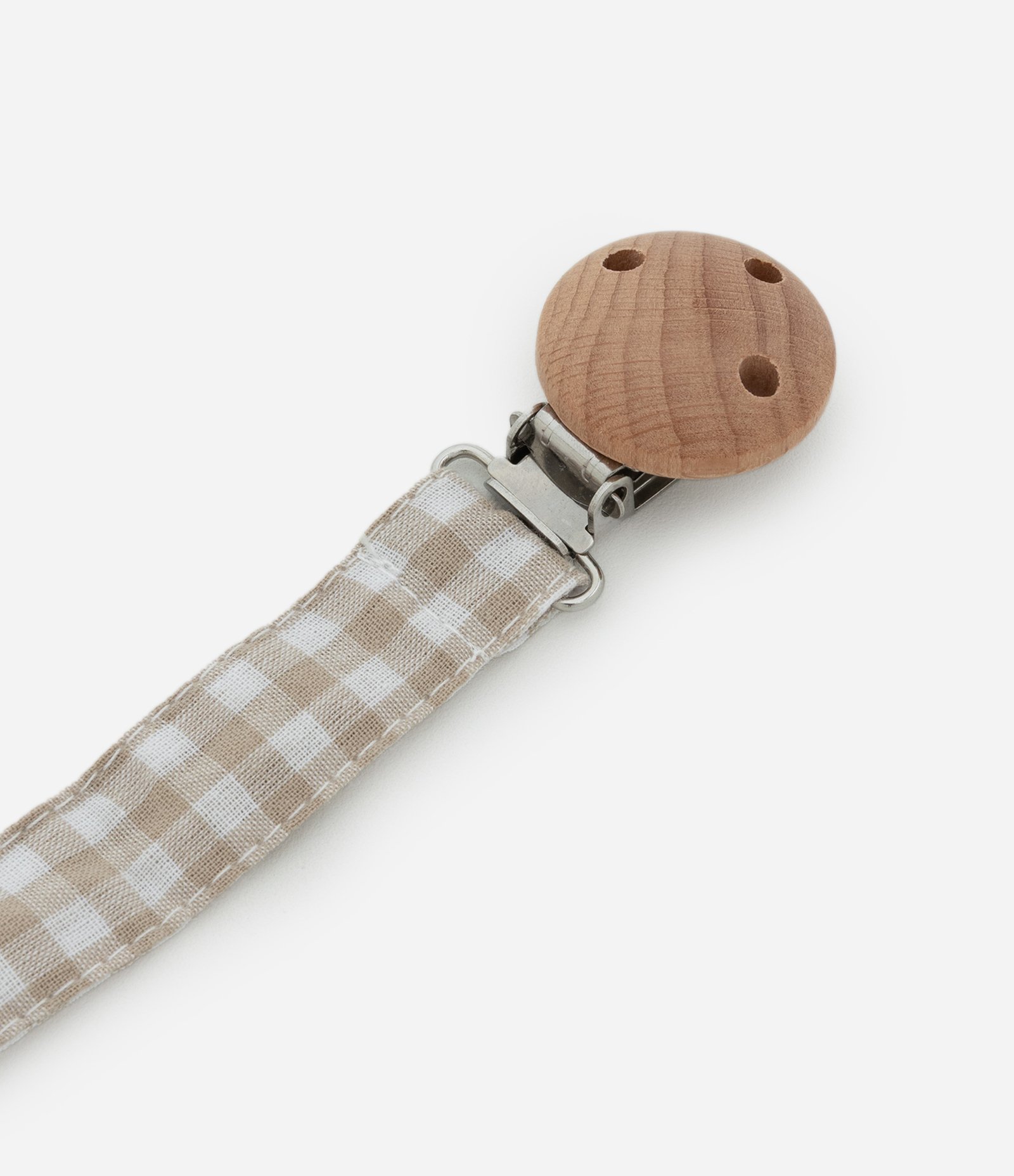 Prendedor de Chupeta Infantil com Carinha de Urso e Tira Vichy – Tam U Marrom/Bege 2