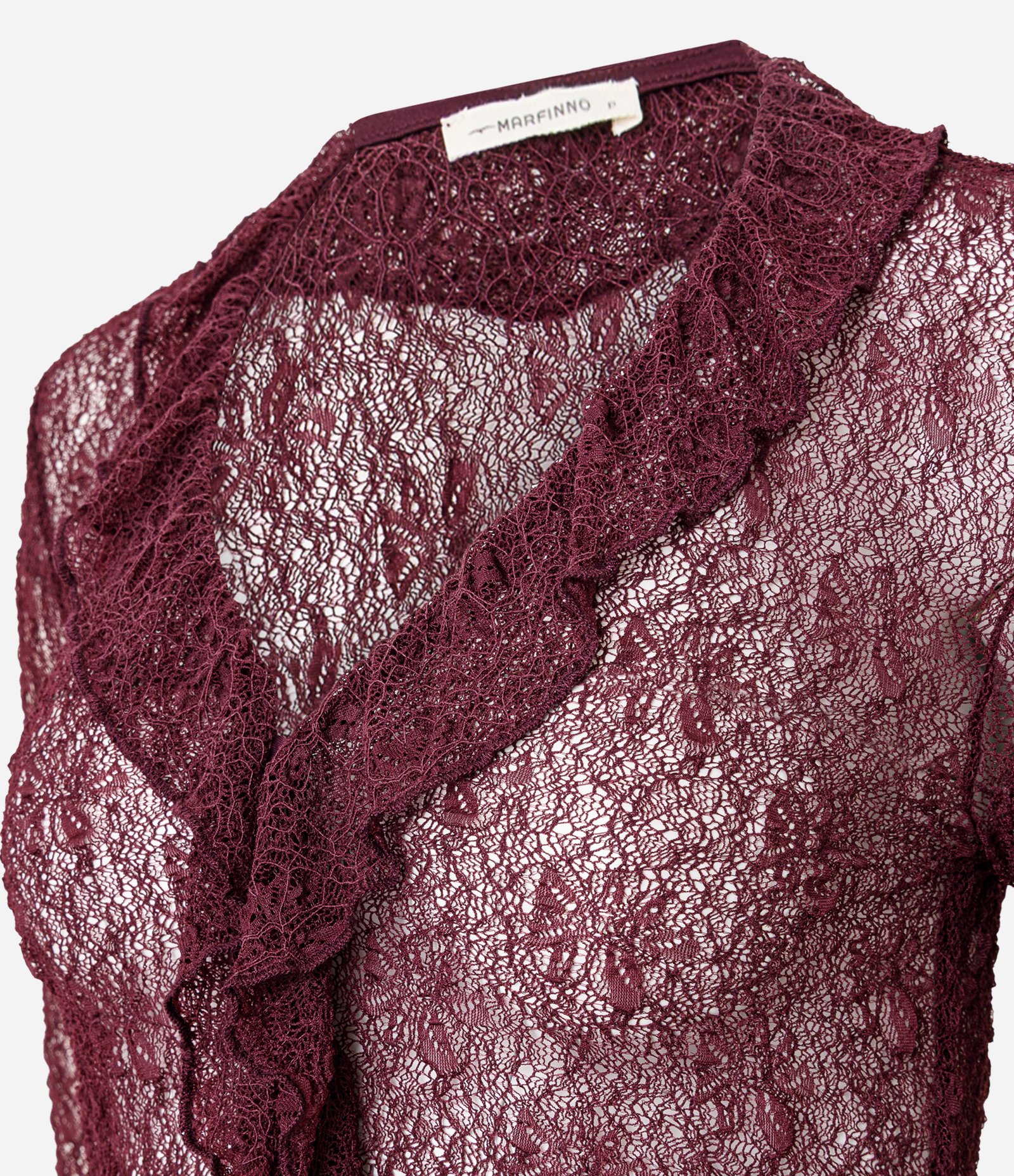 Blusa Bata Rendada com Babados e Barra Franzida Vermelho 8