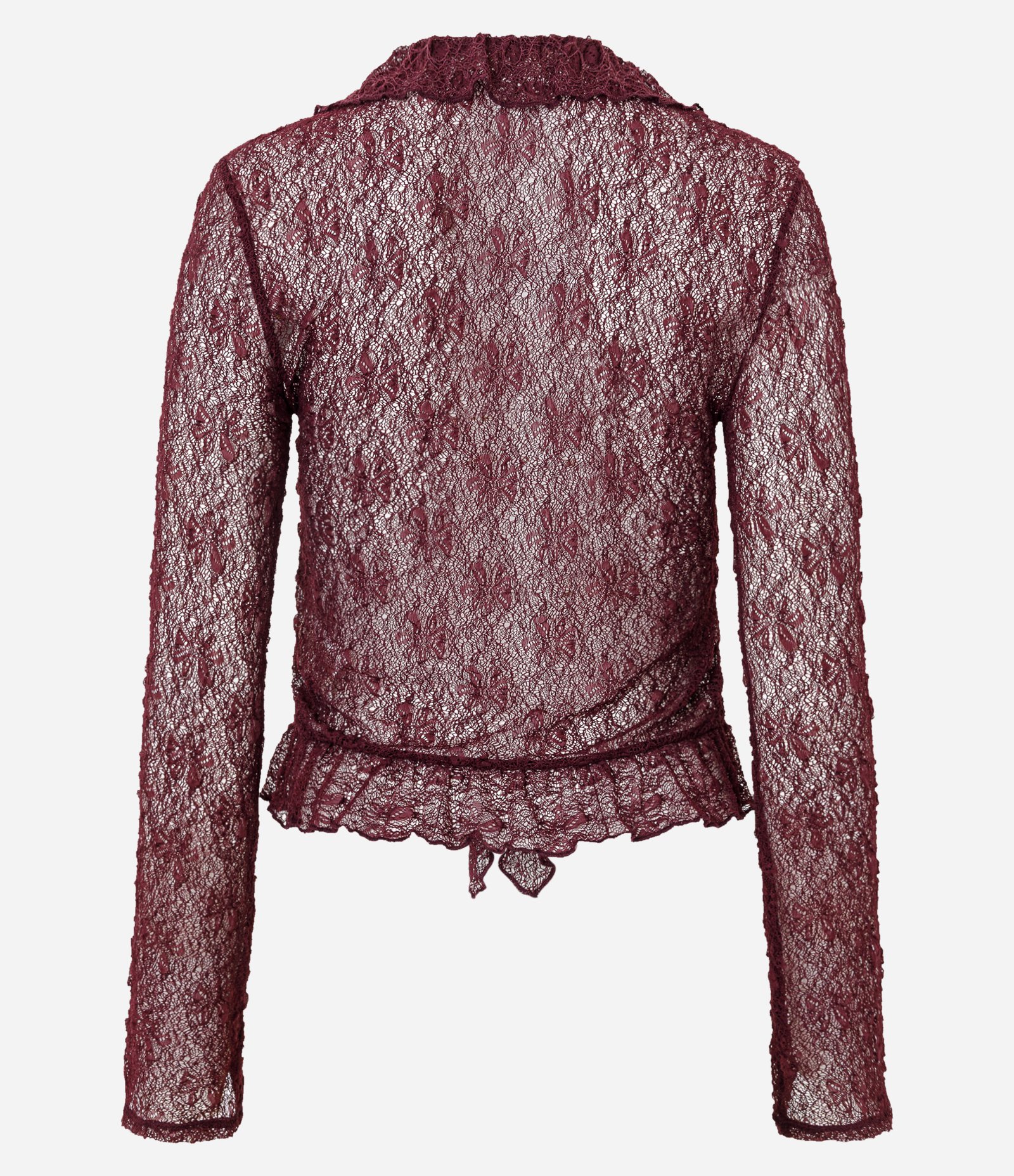 Blusa Bata Rendada com Babados e Barra Franzida Vermelho 9