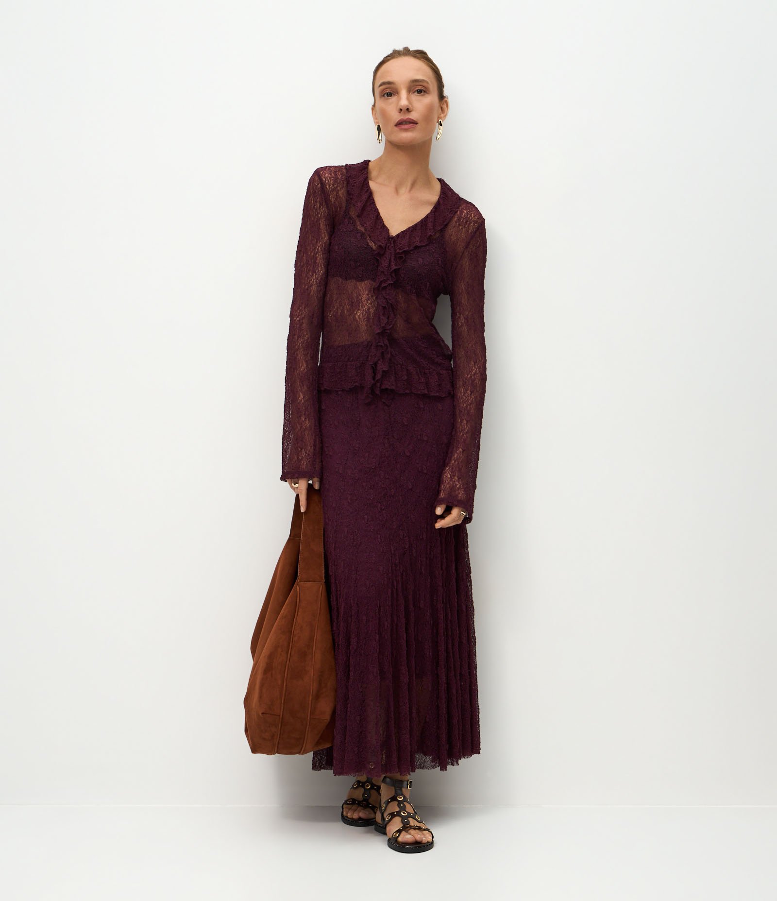 Blusa Bata Rendada com Babados e Barra Franzida Vermelho 4