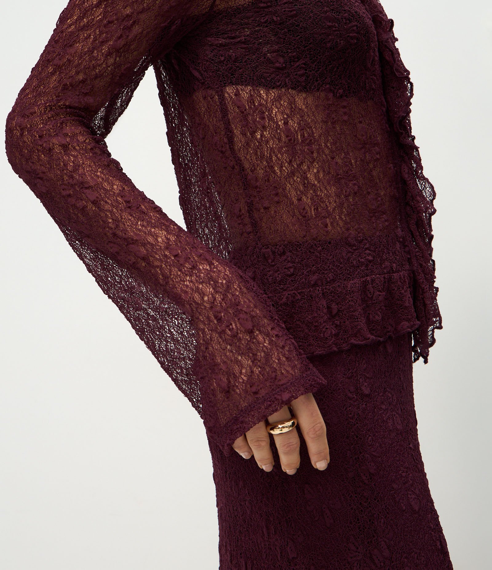 Blusa Bata Rendada com Babados e Barra Franzida Vermelho 6