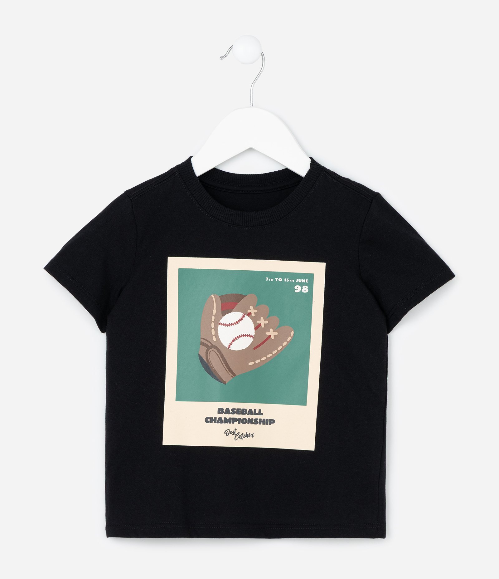 Camiseta Infantil com Estampa de Baseball - Tam 1 a 6 Anos Preto 1