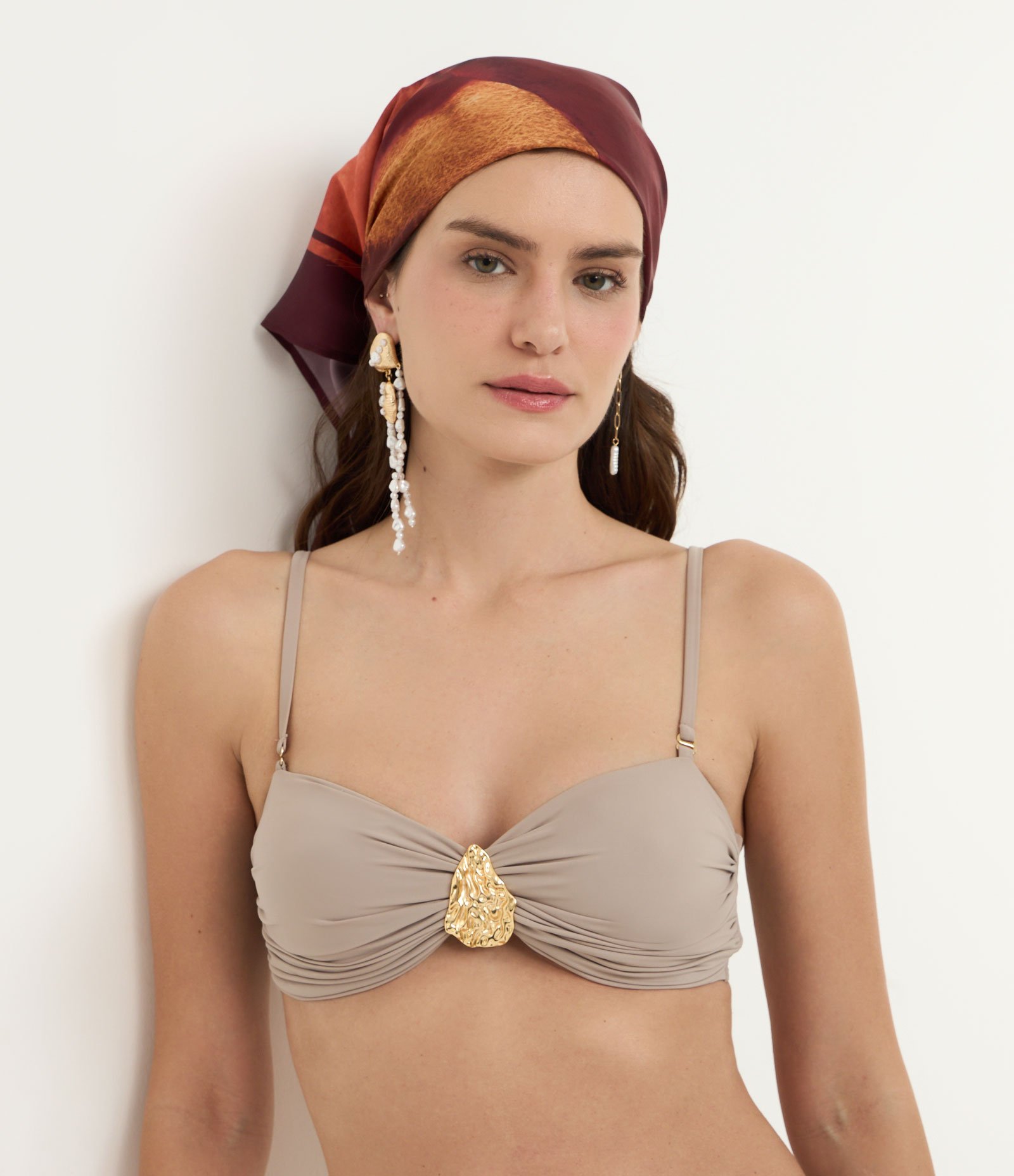 Biquíni Bandeau cm Microfibra com Aviamento Metalizado Off White 2