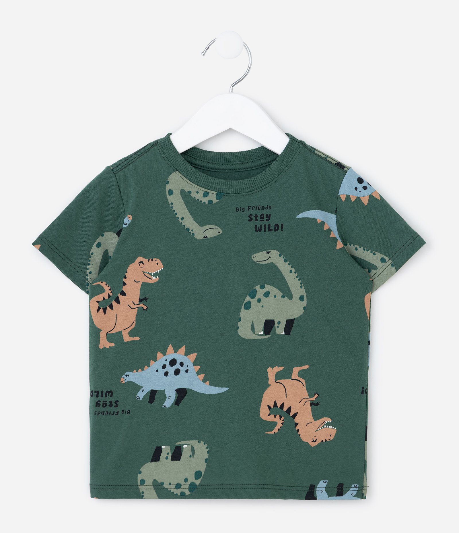 Camiseta Infantil com Estampa de Dinos - Tam 1 a 6 Anos Verde 1
