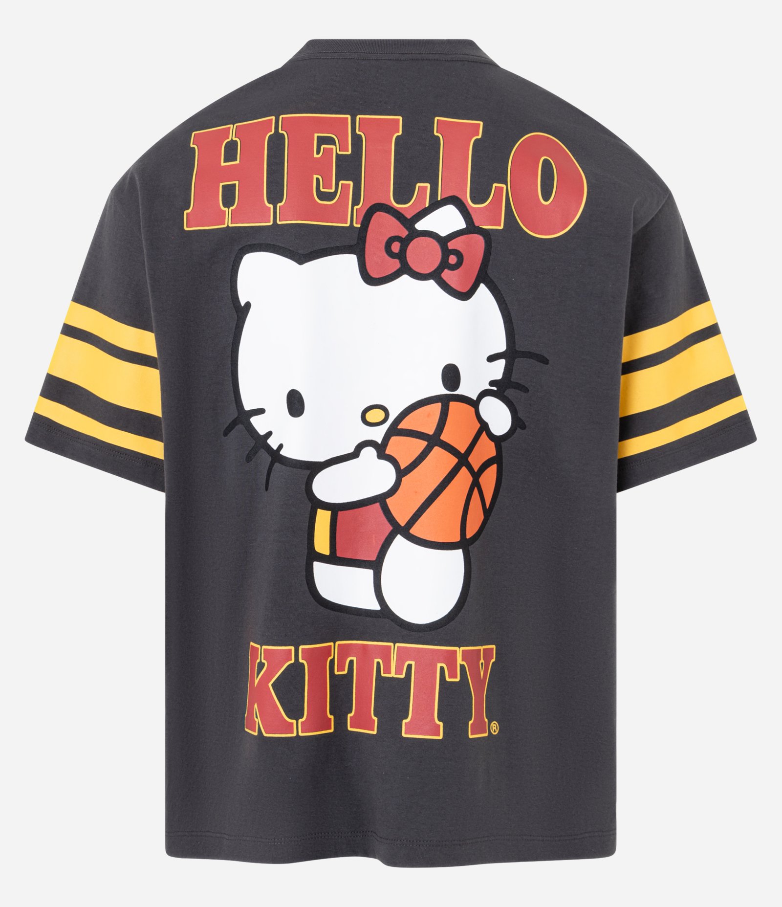 Camiseta Boxy em Algodão com Estampa Hello Kitty Basquete Cinza 6