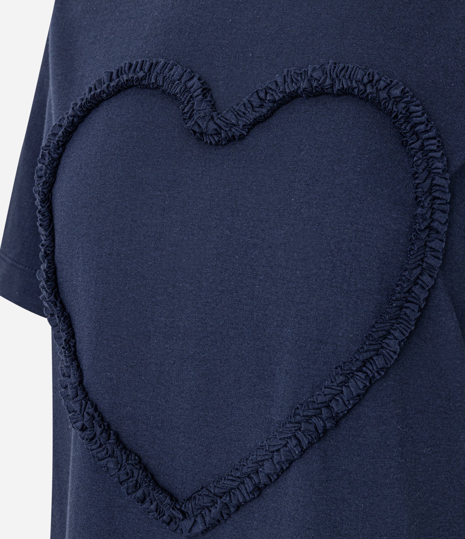 Camiseta em Algodão com Babado de Coração Azul Marinho 6