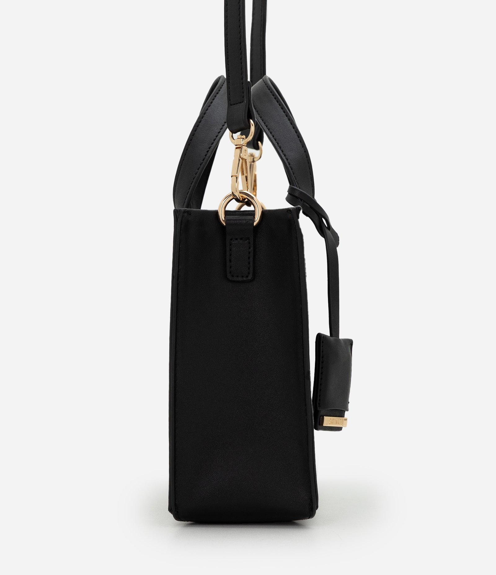 Bolsa Satchel Média com Alça Longa e Detalhes Metalizados Preto 2