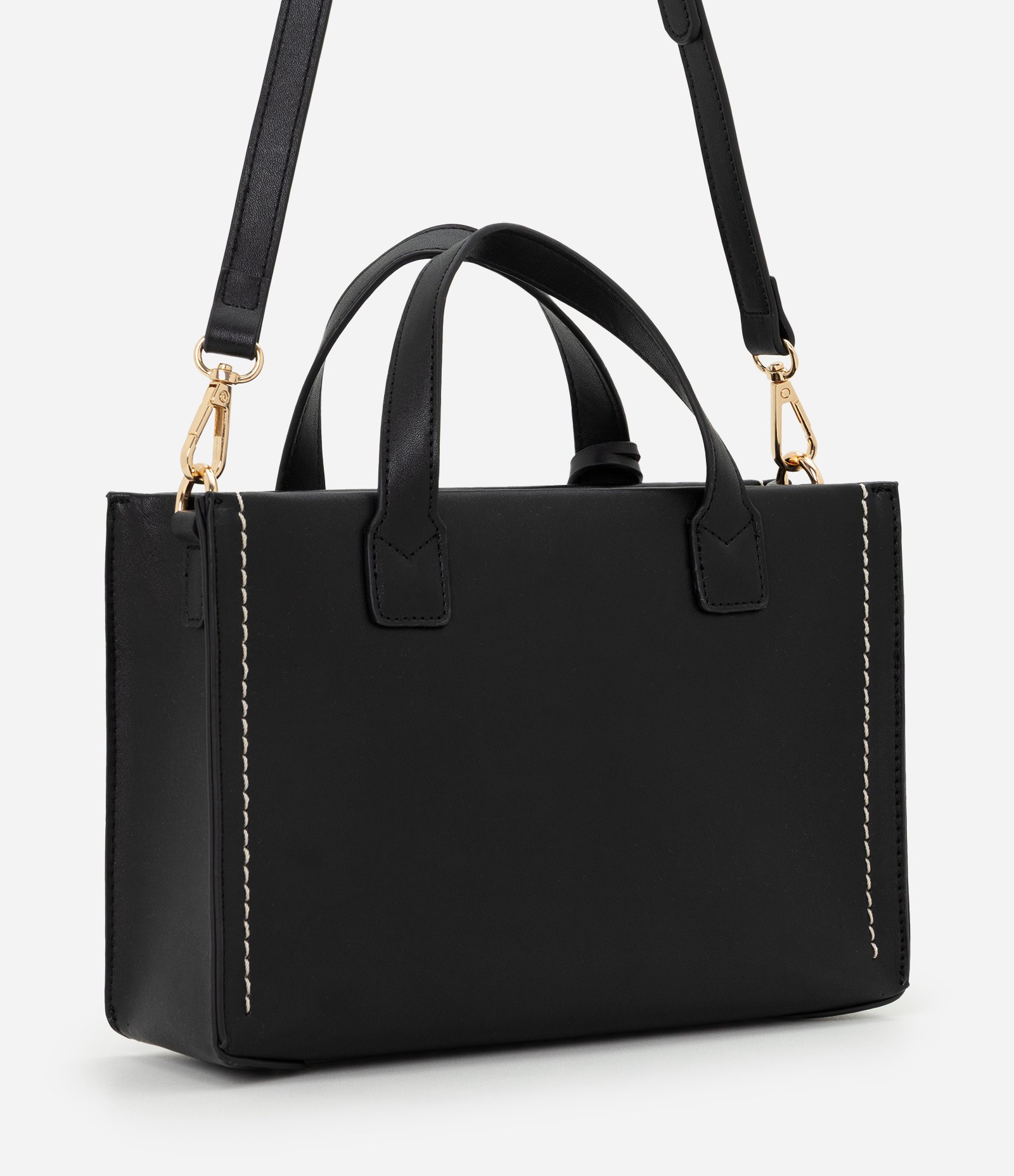 Bolsa Satchel Média com Alça Longa e Detalhes Metalizados Preto 3