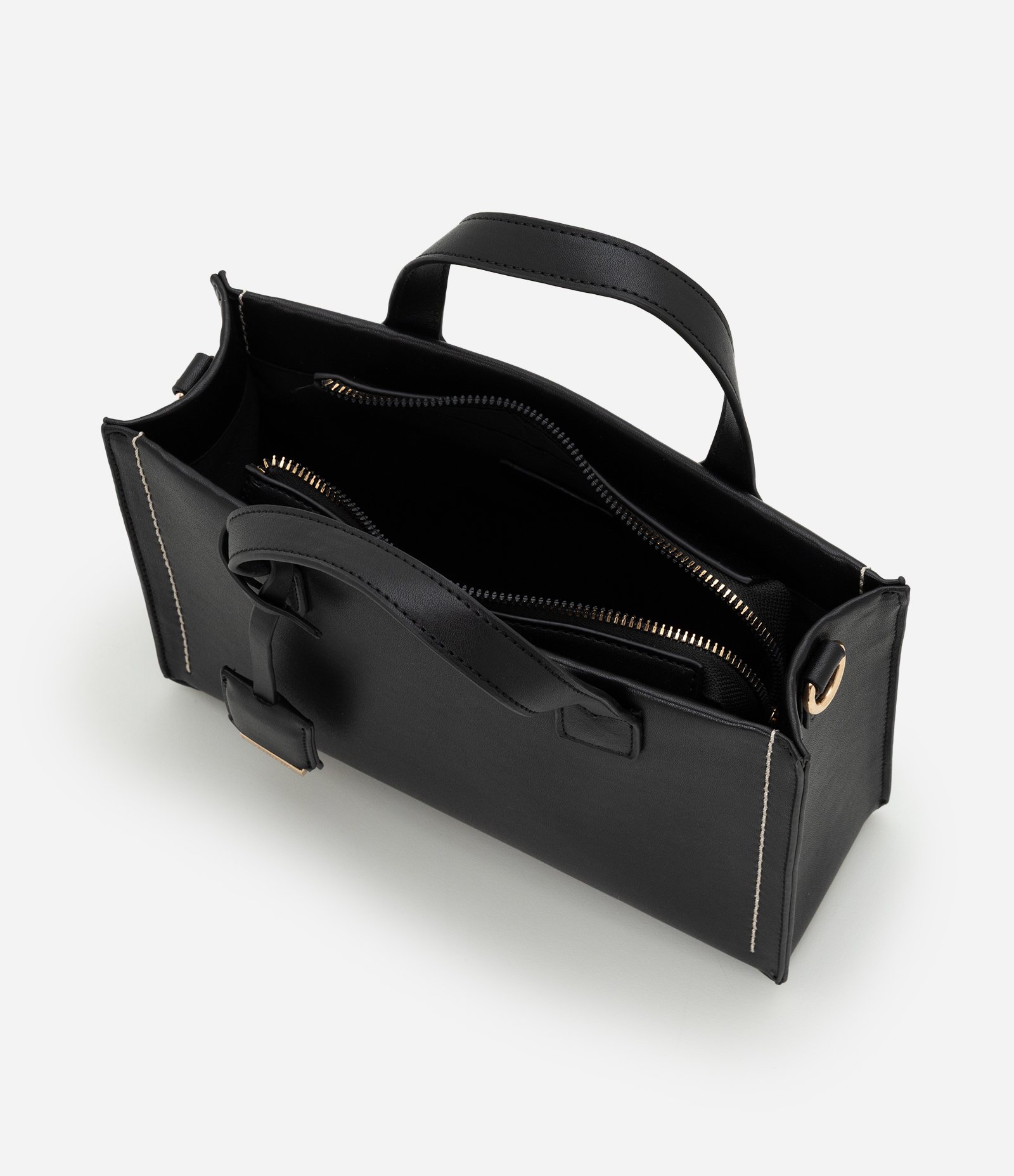 Bolsa Satchel Média com Alça Longa e Detalhes Metalizados Preto 4