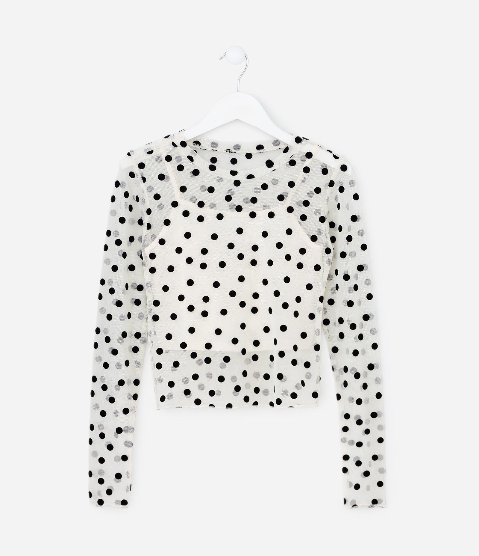 Camiseta Infantil em Tule Poá com Gola Alta e Regata Interna – Tam 5 a 14 Anos Branco 1