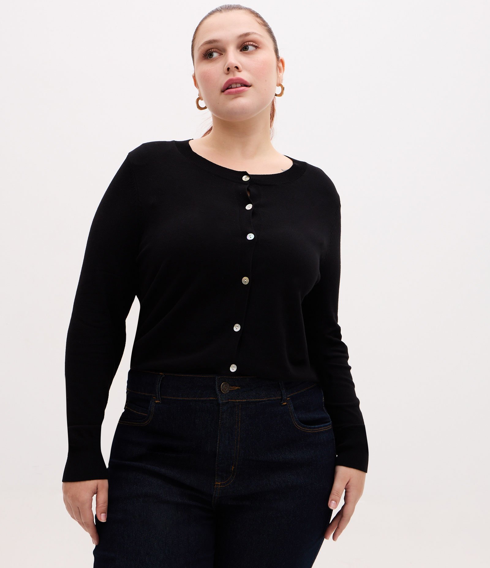 Cardigan Regular Básico em Tricô Curve & Plus Size Preto 1