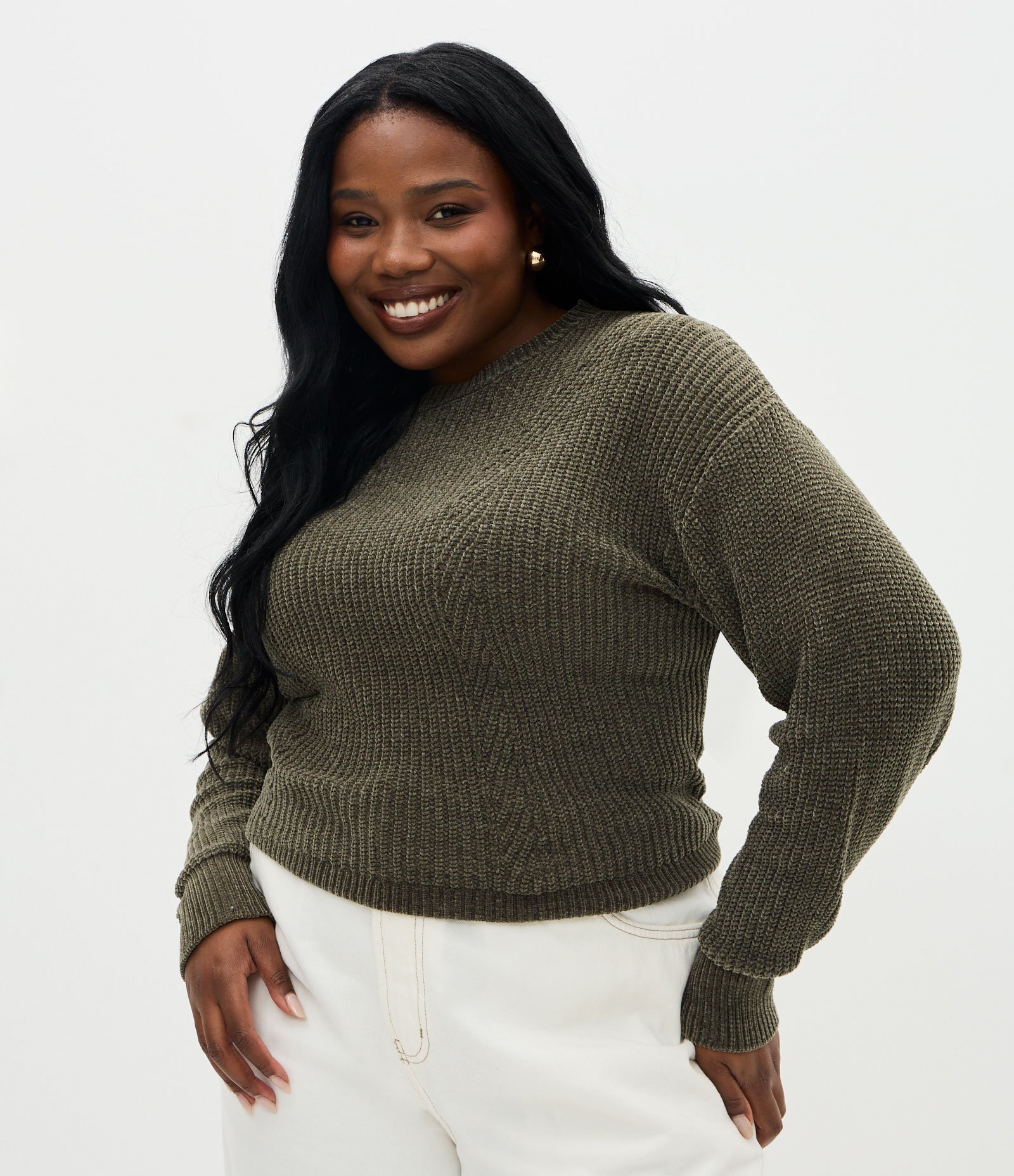 Suéter Amplo em Tricô Chenille Curve & Plus Size Verde 1