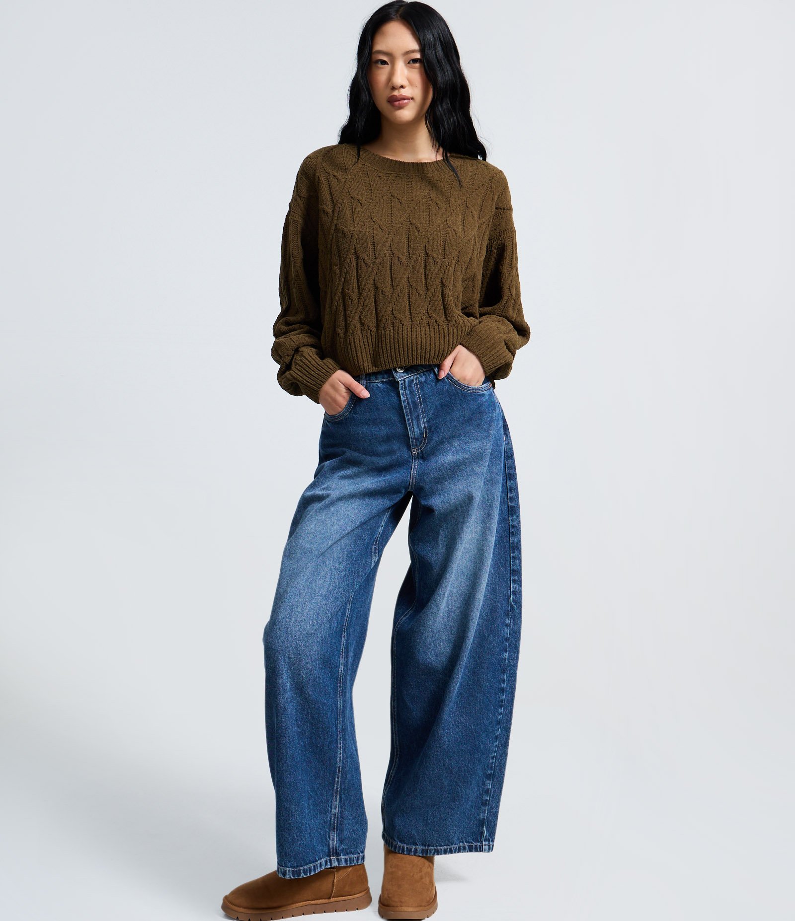 Blusão Canelada em Tricô com Manga Longa Verde Oliva 2