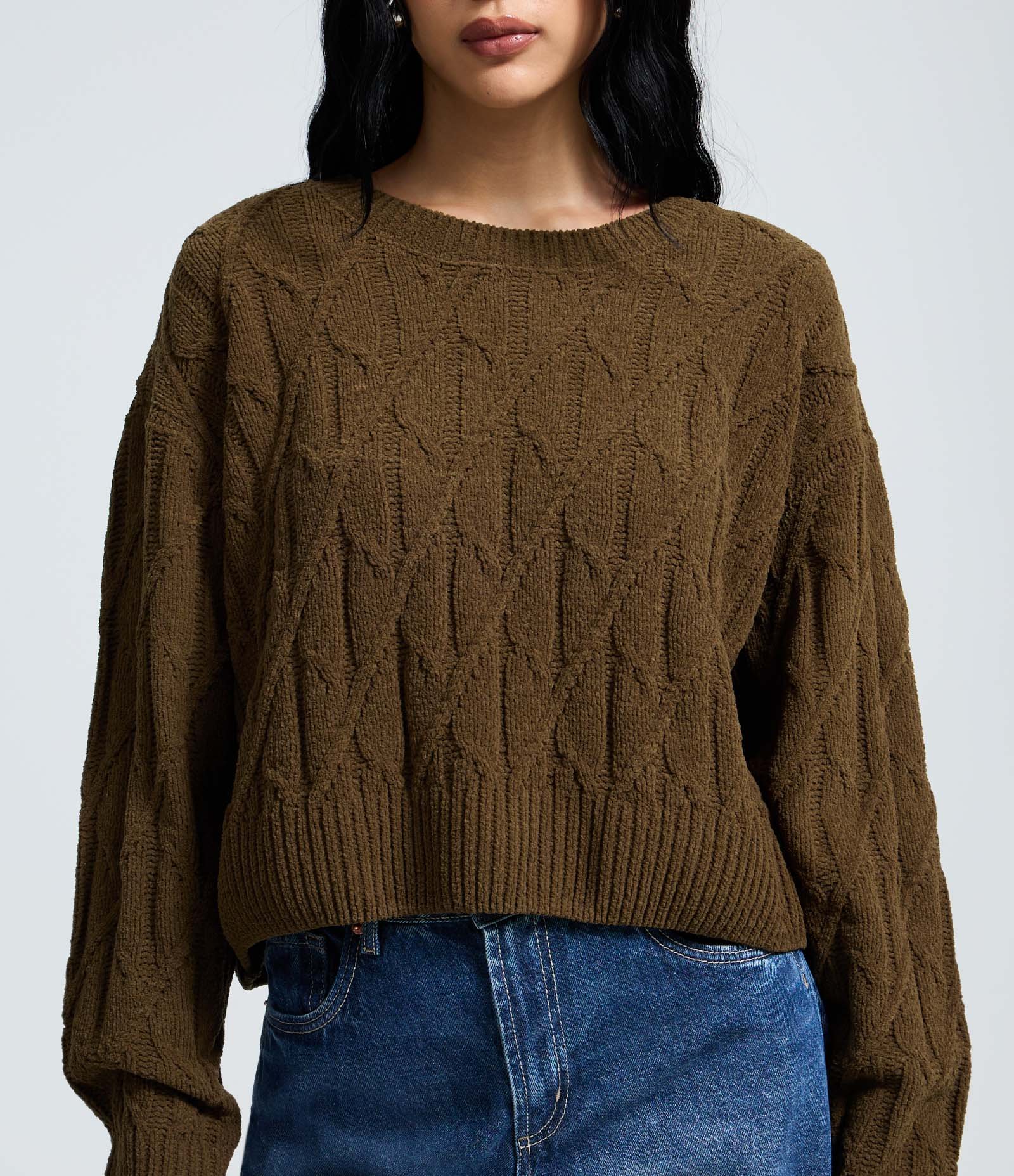 Blusão Canelada em Tricô com Manga Longa Verde Oliva 3