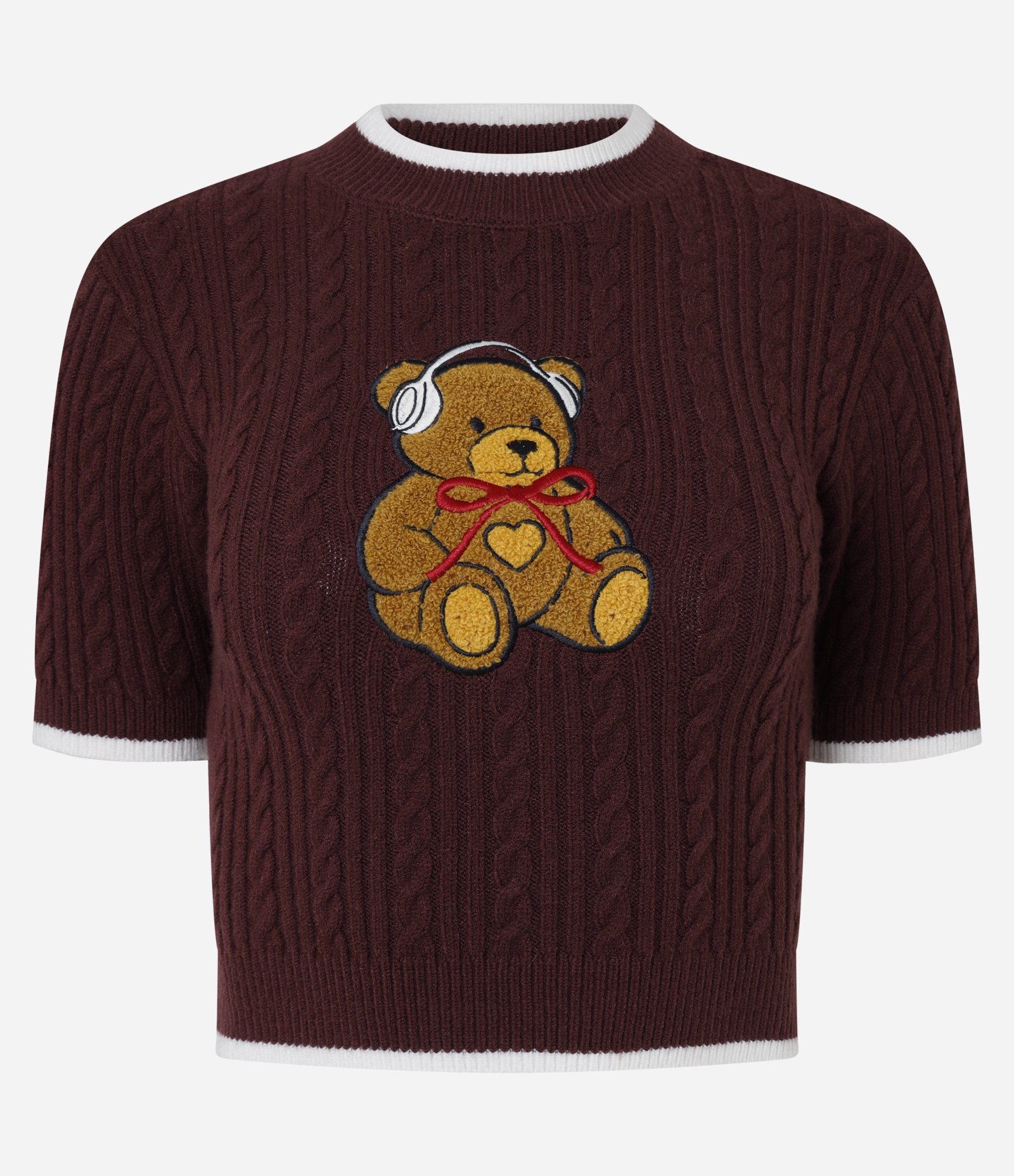 Blusa em Tricô com Bordado de Urso Vinho 5