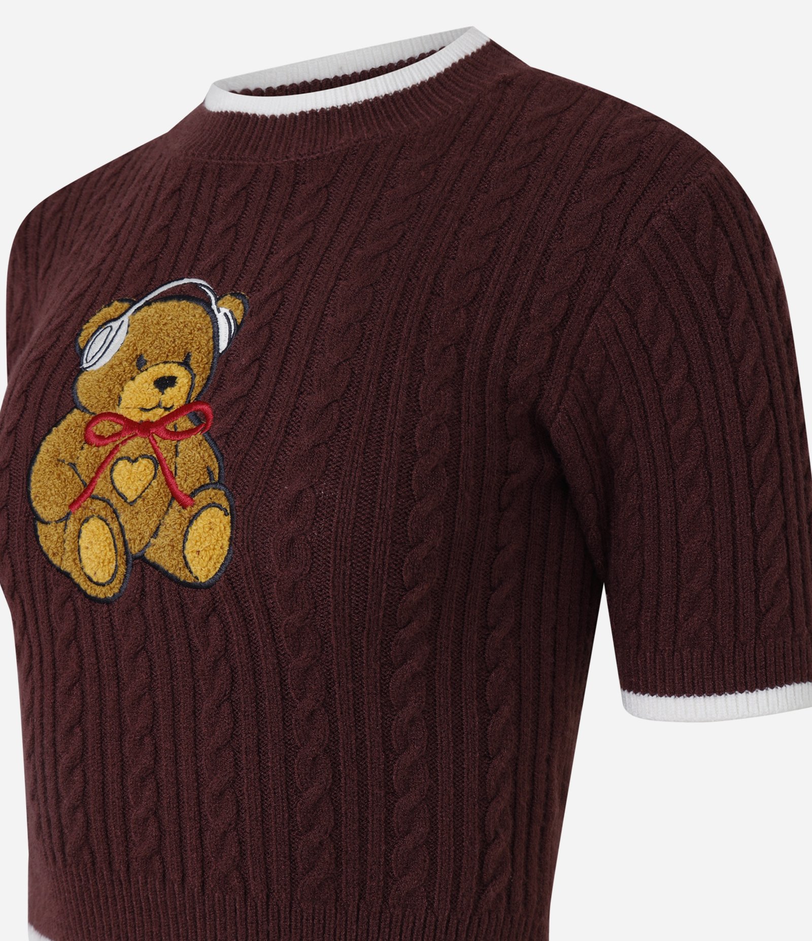 Blusa em Tricô com Bordado de Urso Vinho 6