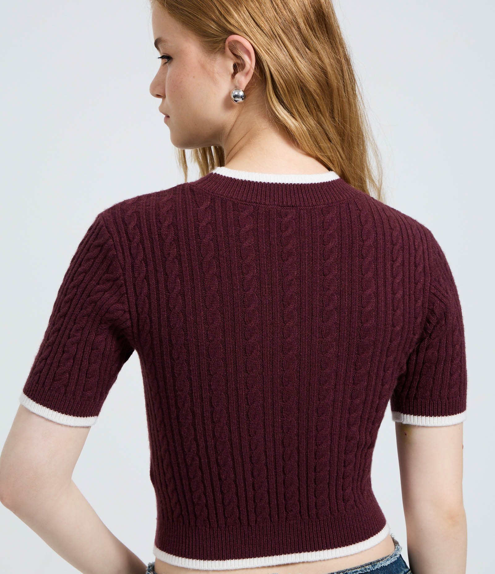 Blusa em Tricô com Bordado de Urso Vinho 4