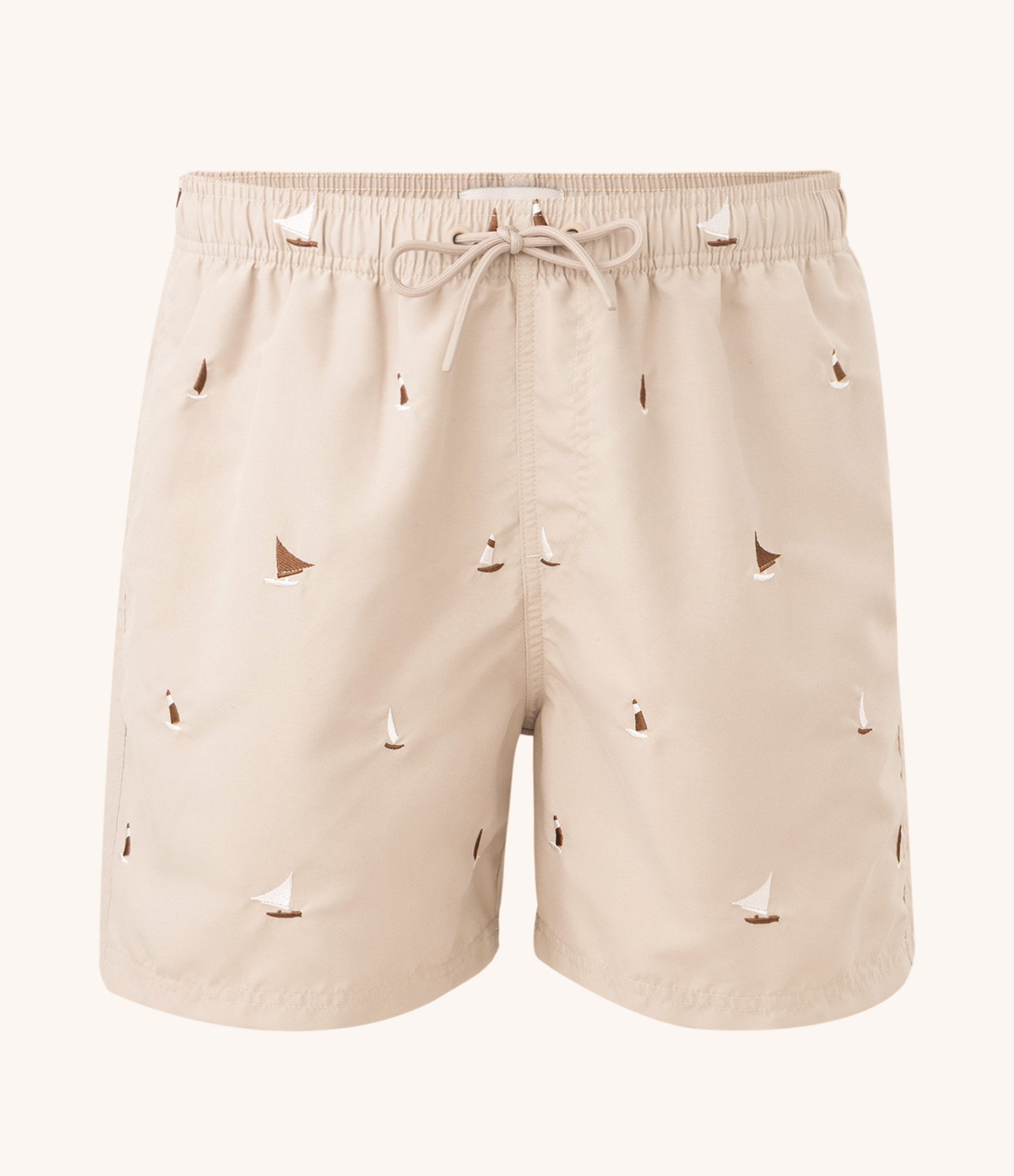 Bermuda em Microfibra com Estampa Bordada de Barquinhos Bege 4