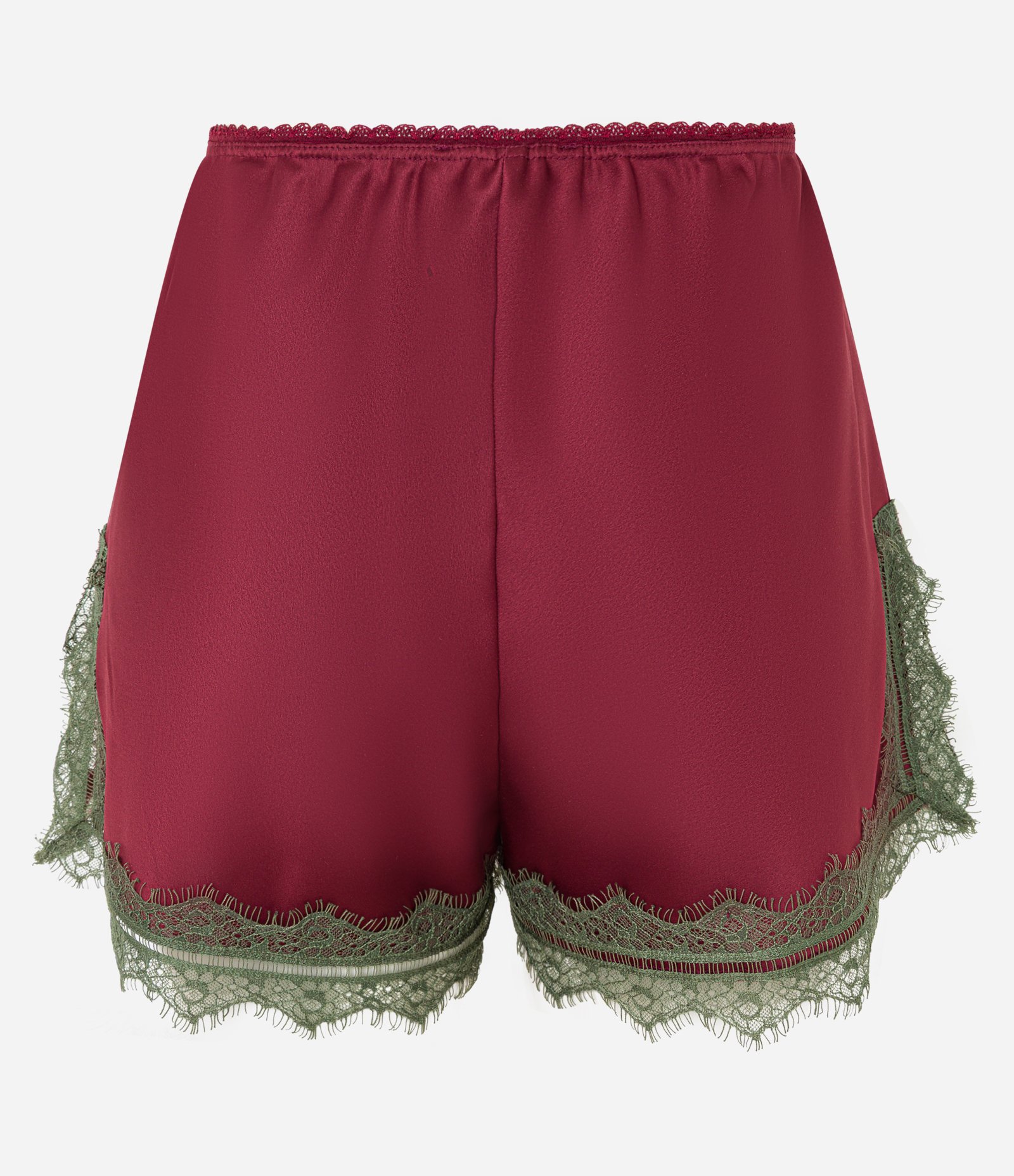 Short Curto Evasê em Cetim Com Renda Contrastante na Barra Vermelho 7