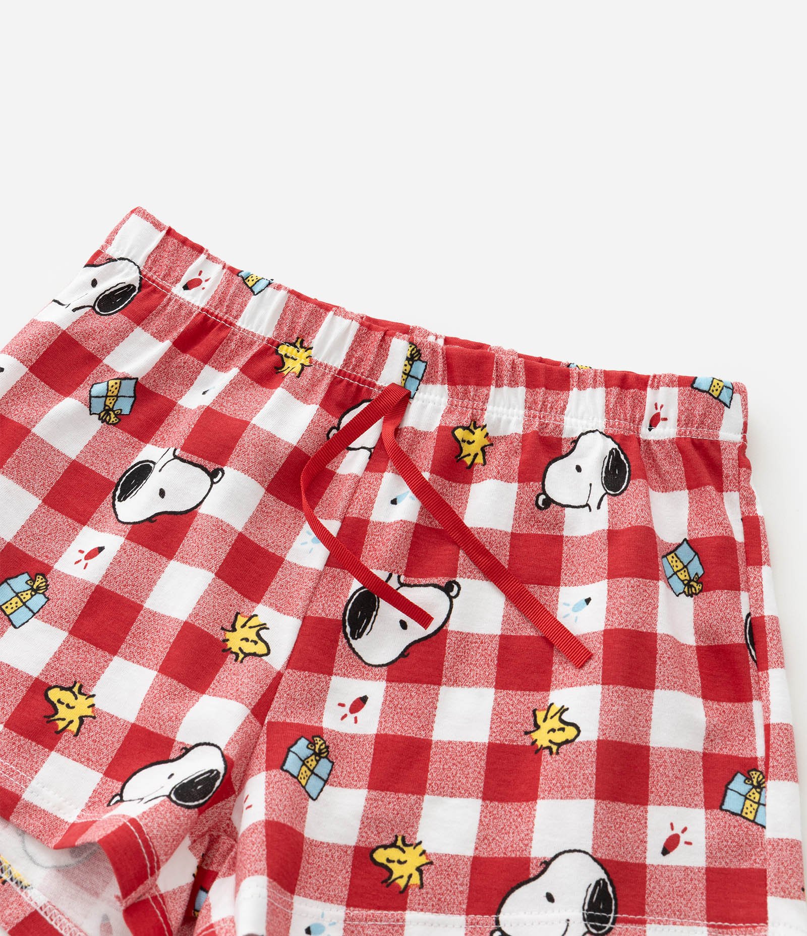 Pijama Curto Infantil com Estampa Xadrez de Natal Snoopy - Tam 2 a 14 Anos Vermelho 8