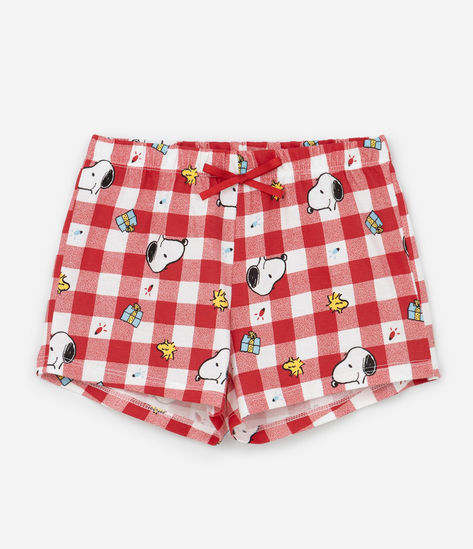 Pijama Curto Infantil com Estampa Xadrez de Natal Snoopy - Tam 2 a 14 Anos Vermelho 4
