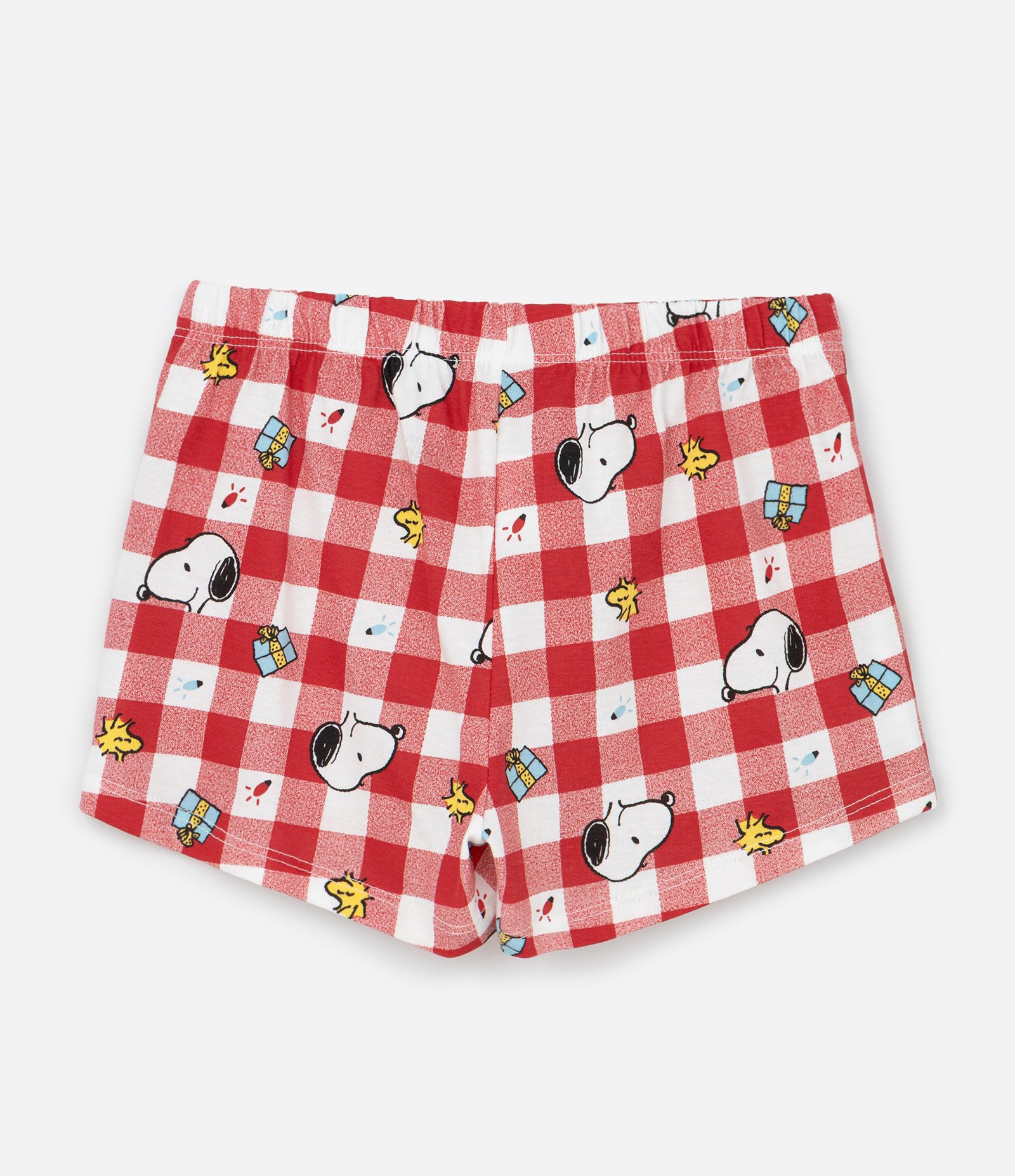 Pijama Curto Infantil com Estampa Xadrez de Natal Snoopy - Tam 2 a 14 Anos Vermelho 5
