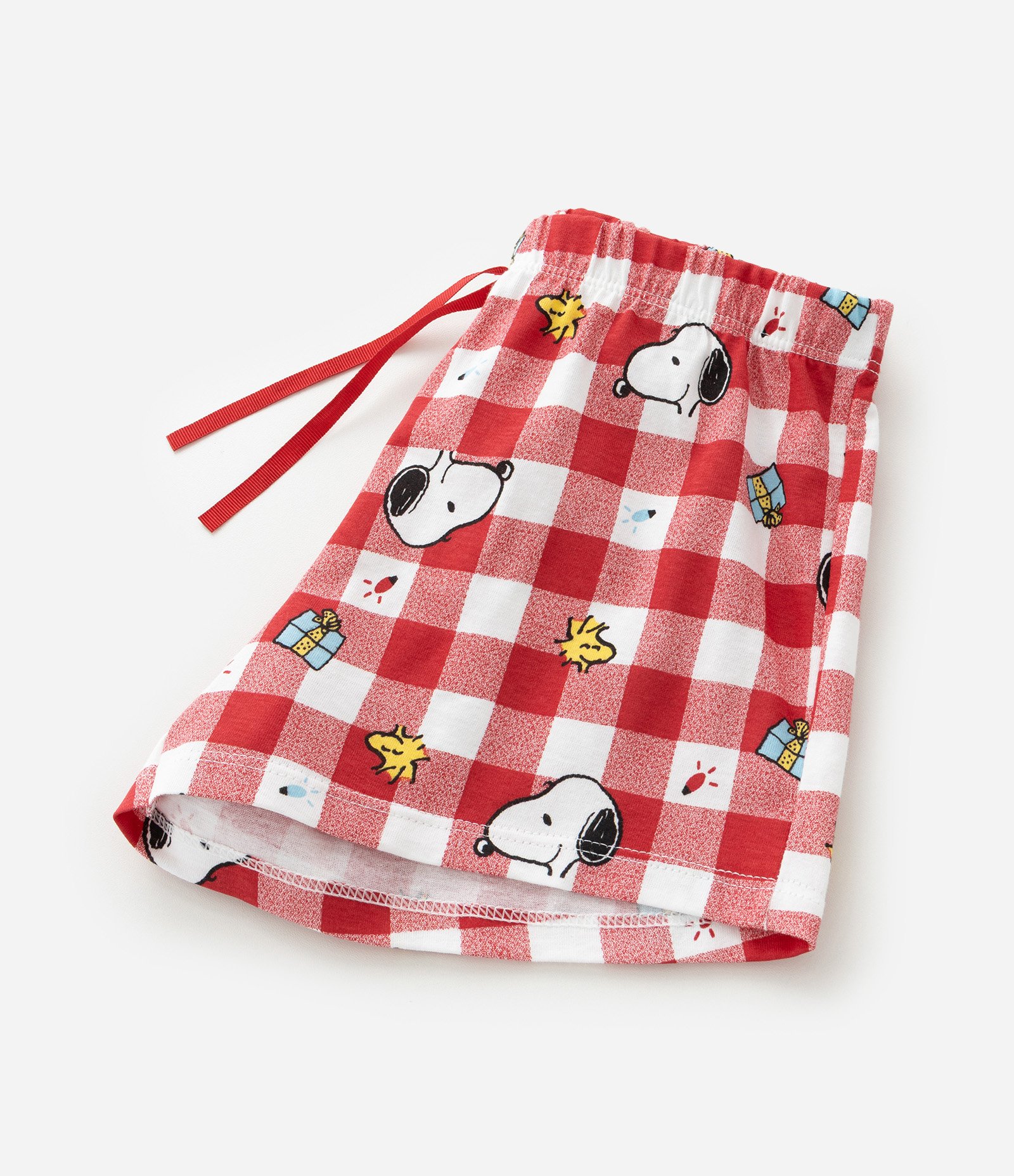 Pijama Curto Infantil com Estampa Xadrez de Natal Snoopy - Tam 2 a 14 Anos Vermelho 7