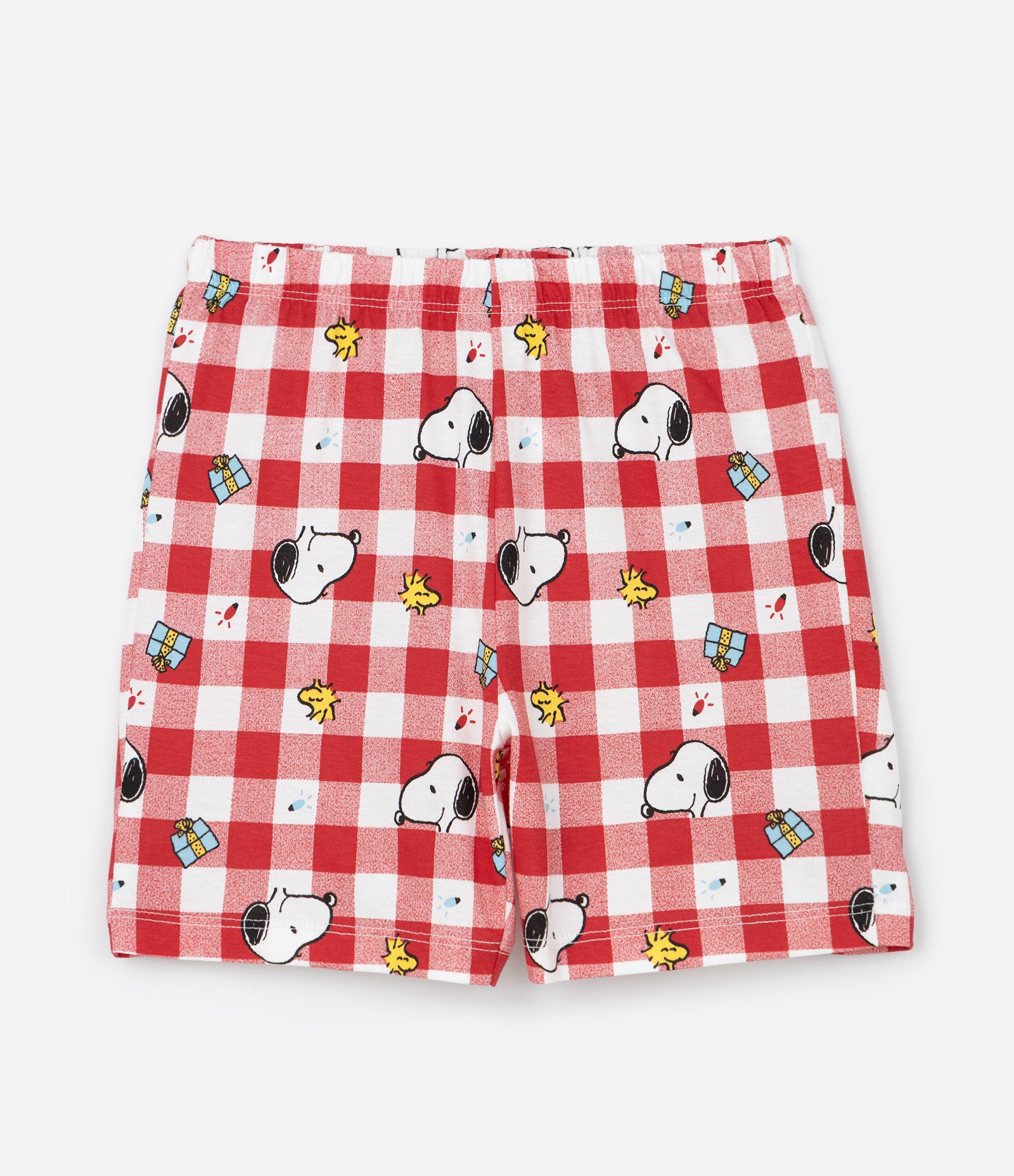Pijama Curto Infantil com Estampa Xadrez de Natal Snoopy - Tam 2 a 14 Anos Vermelho 4