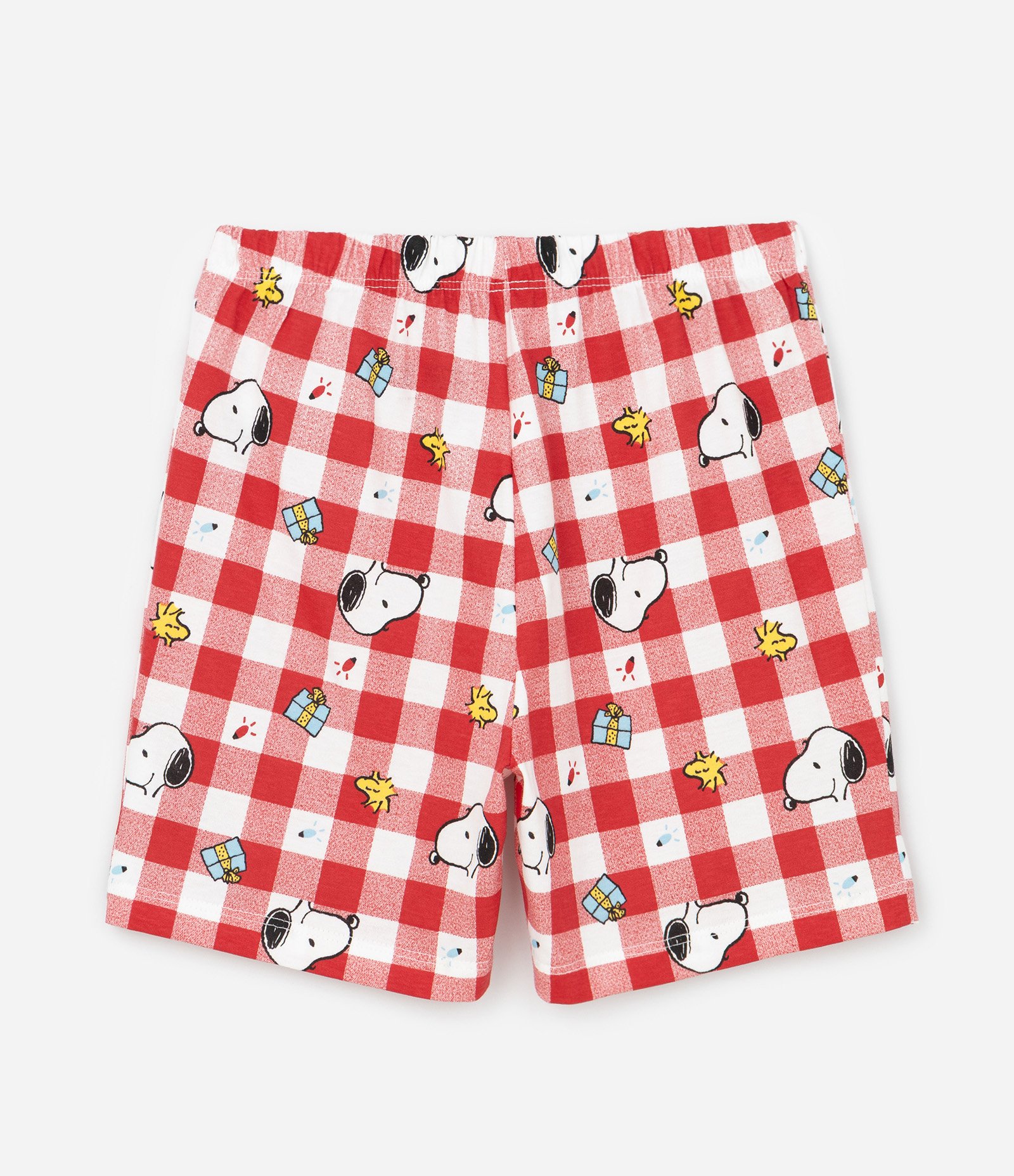 Pijama Curto Infantil com Estampa Xadrez de Natal Snoopy - Tam 2 a 14 Anos Vermelho 5