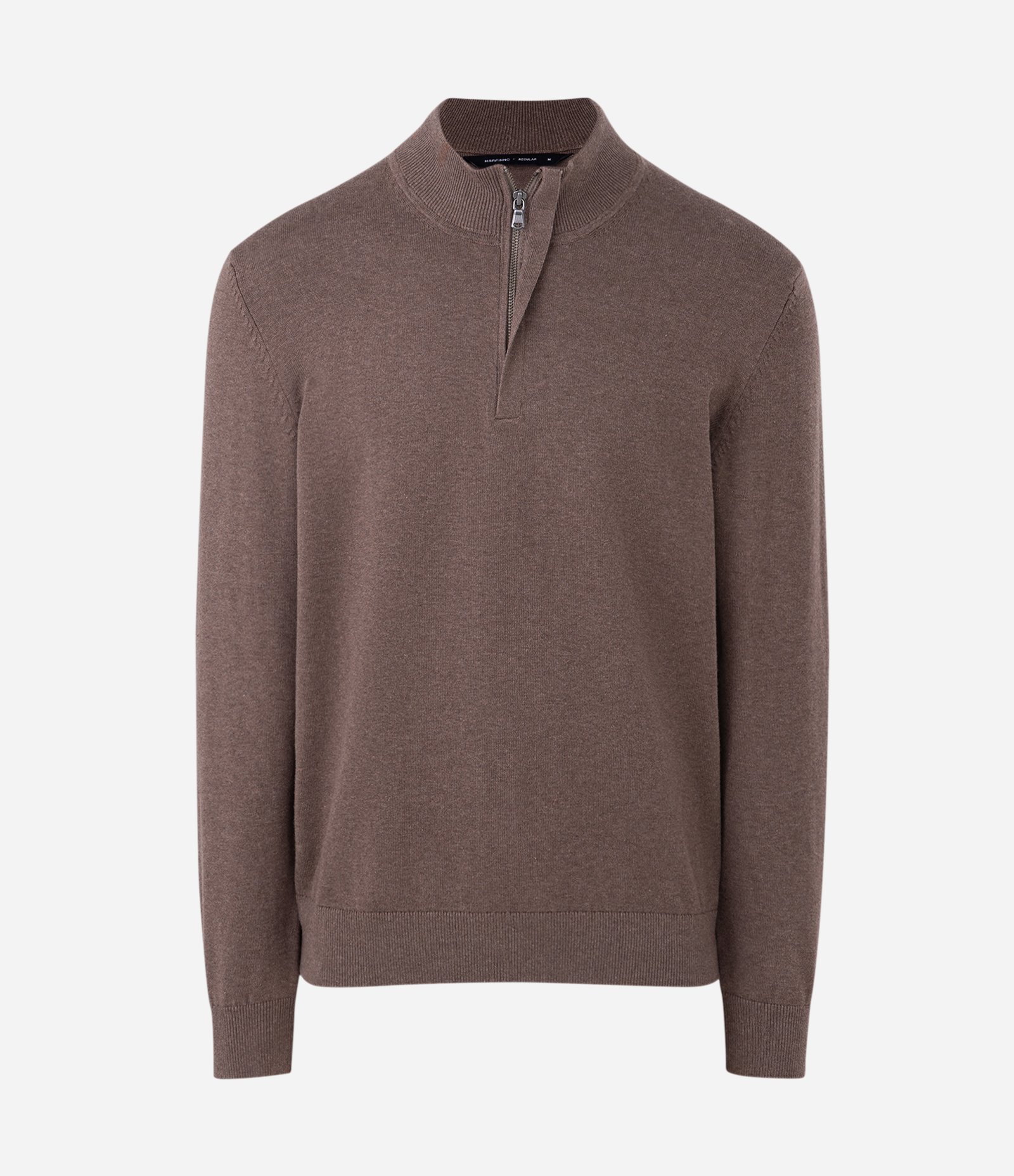 Suéter em Tricô com Zíper na Gola Marrom 1