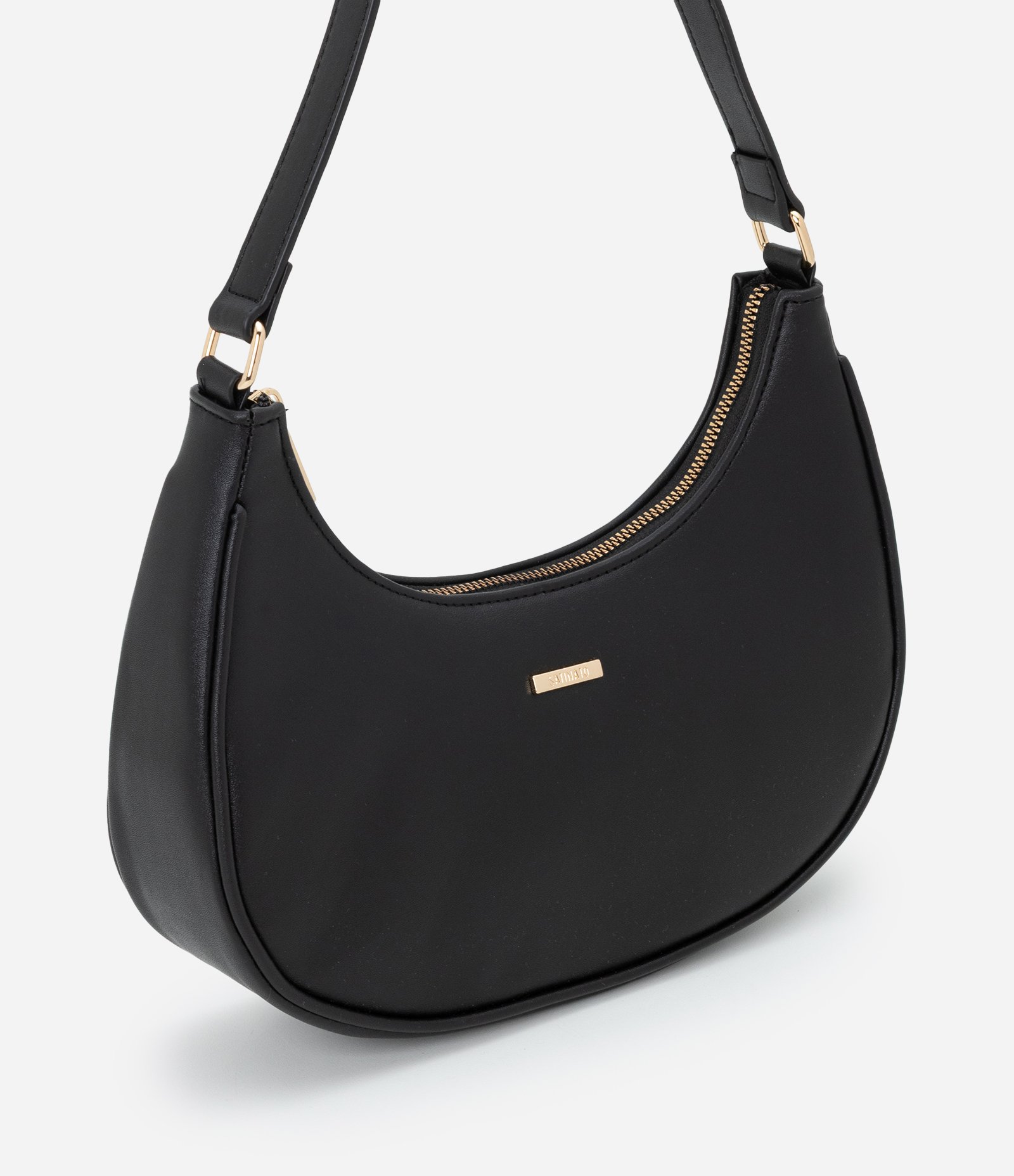 Bolsa Baguete em PU com Metais Light Gold e Alça Ajustável Preto 1
