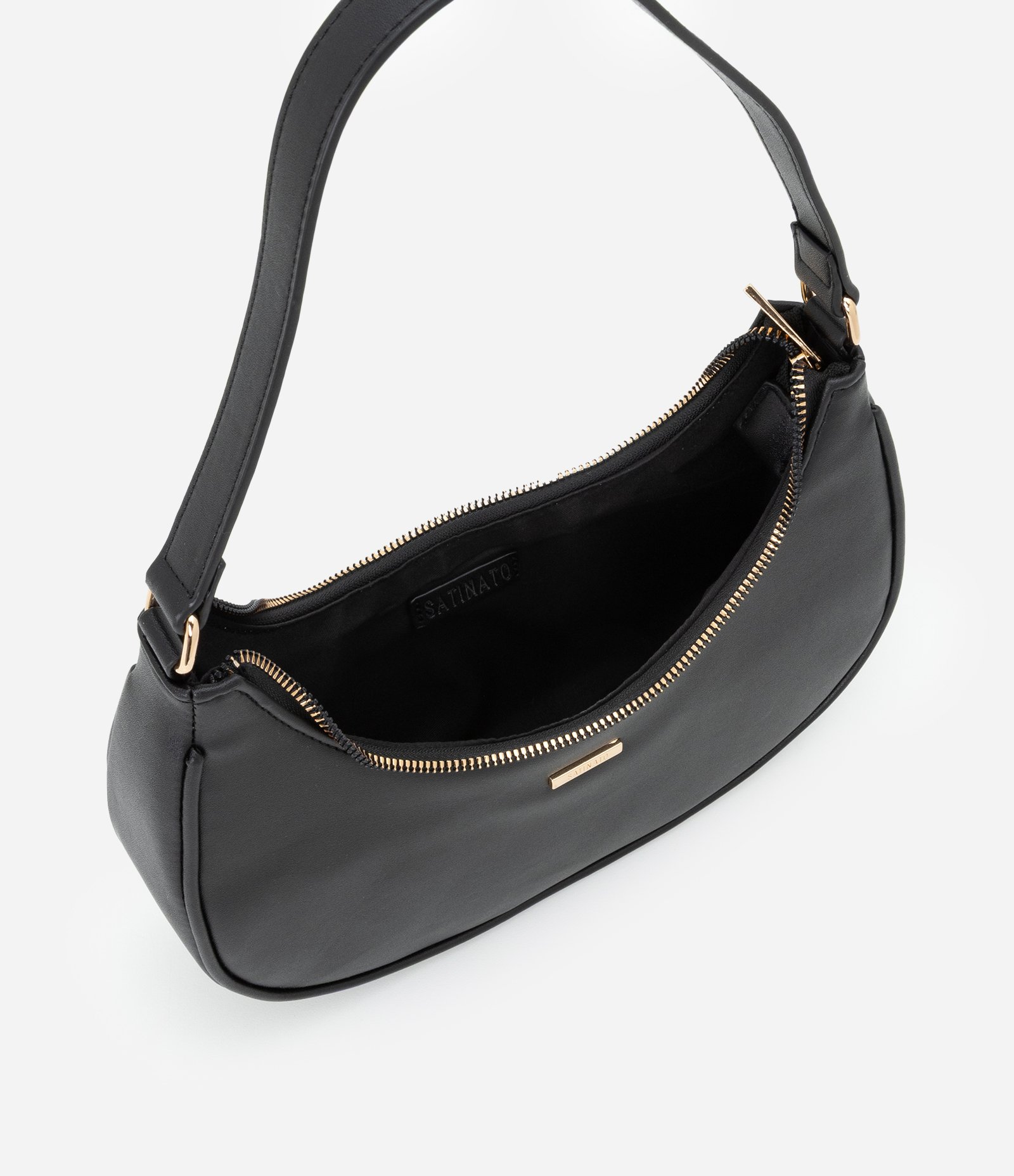 Bolsa Baguete em PU com Metais Light Gold e Alça Ajustável Preto 5