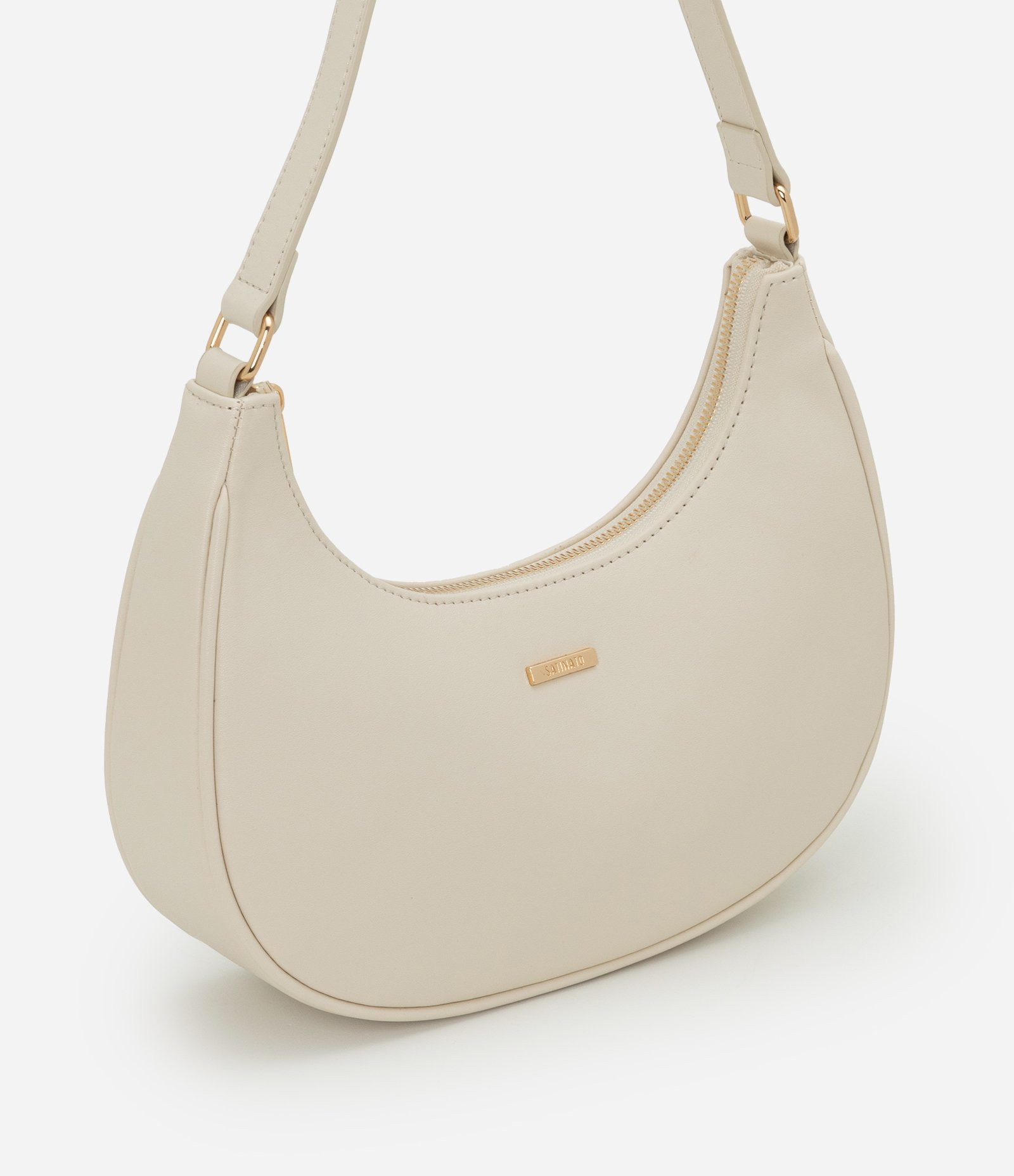 Bolsa Baguete em PU com Metais Light Gold e Alça Ajustável Off White 1