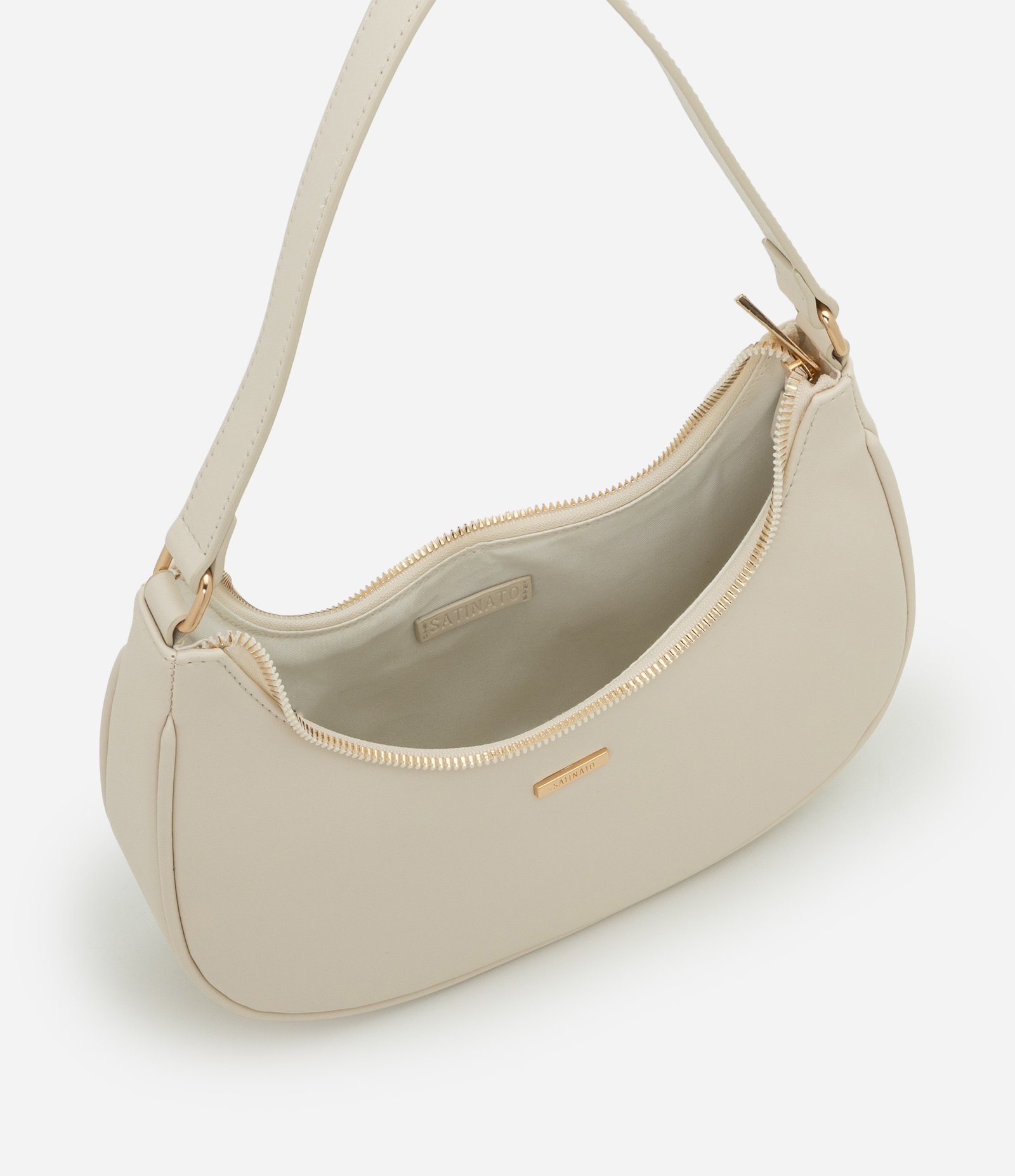 Bolsa Baguete em PU com Metais Light Gold e Alça Ajustável Off White 5