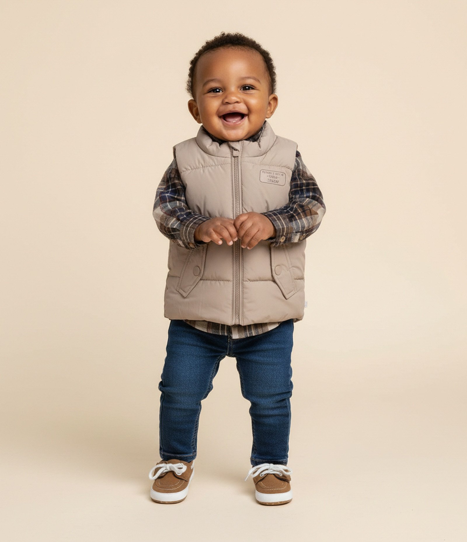 Colete Infantil com Bolsos Lapela – Tam 3 a 18 Meses Bege 1