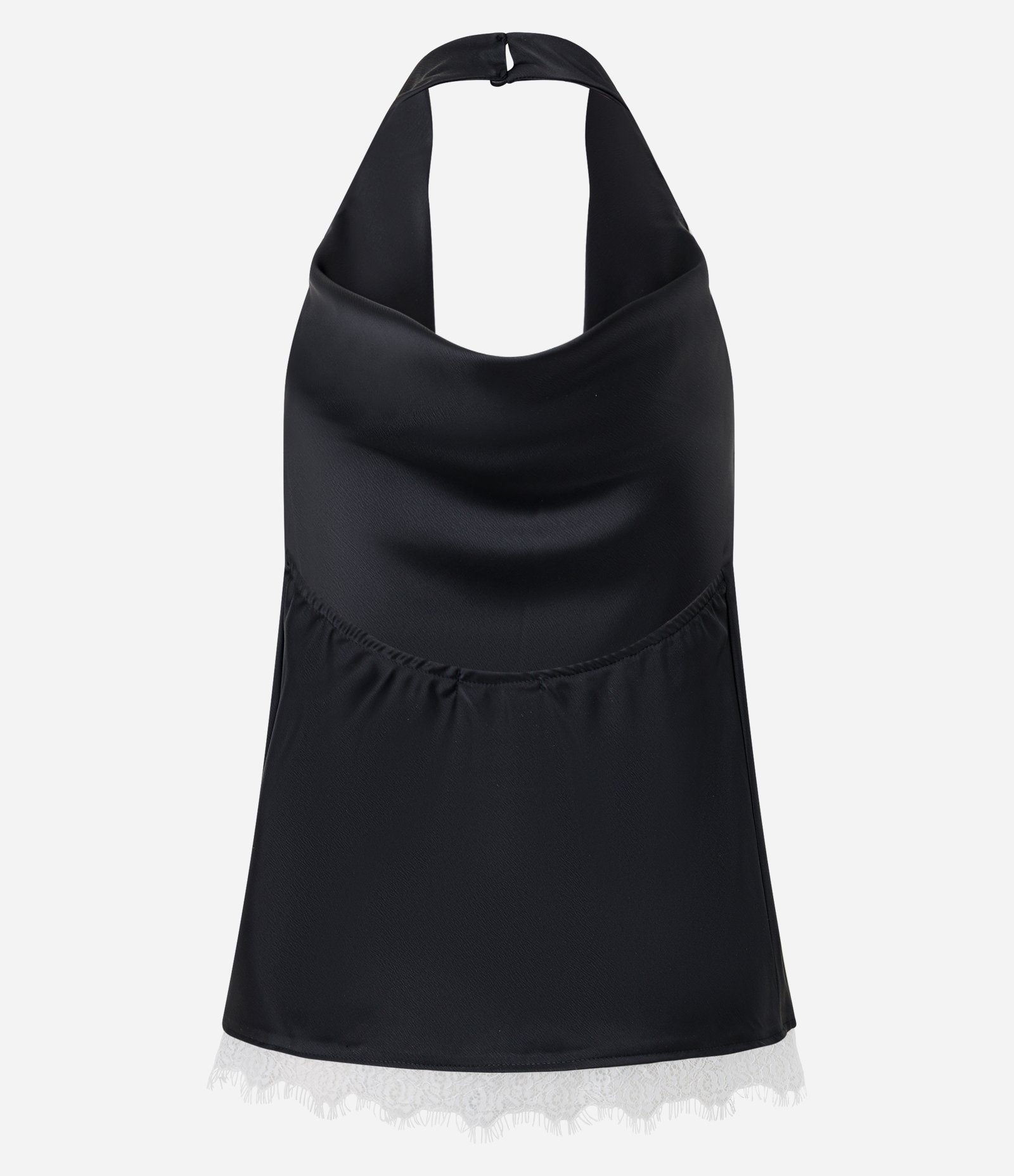 Blusa Frente Única em Cetim com Decote Degagê com Renda na Barra Preto 6
