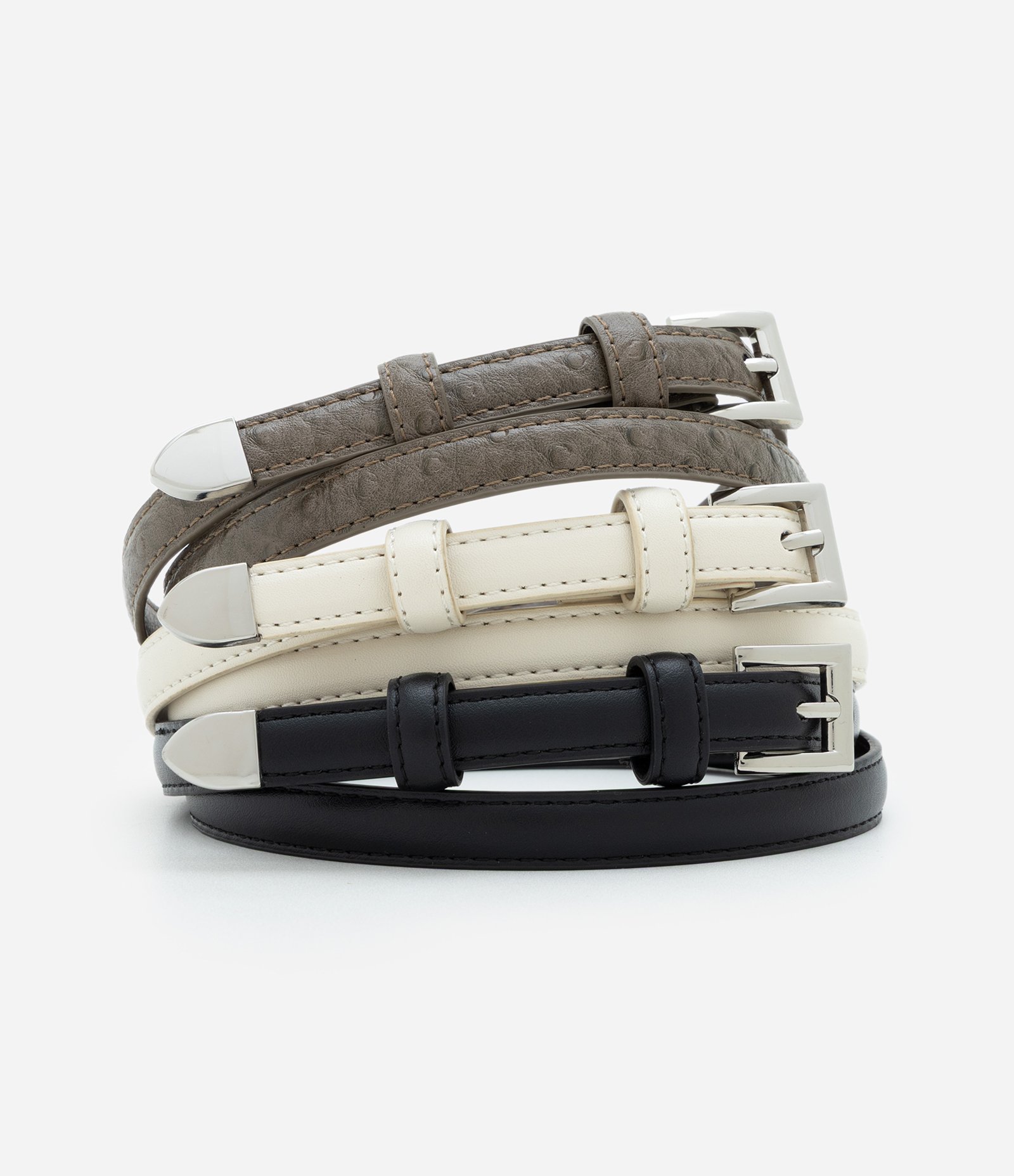 Kit 03 Cintos Finos em PU com Fivela Quadrada Multicores 1