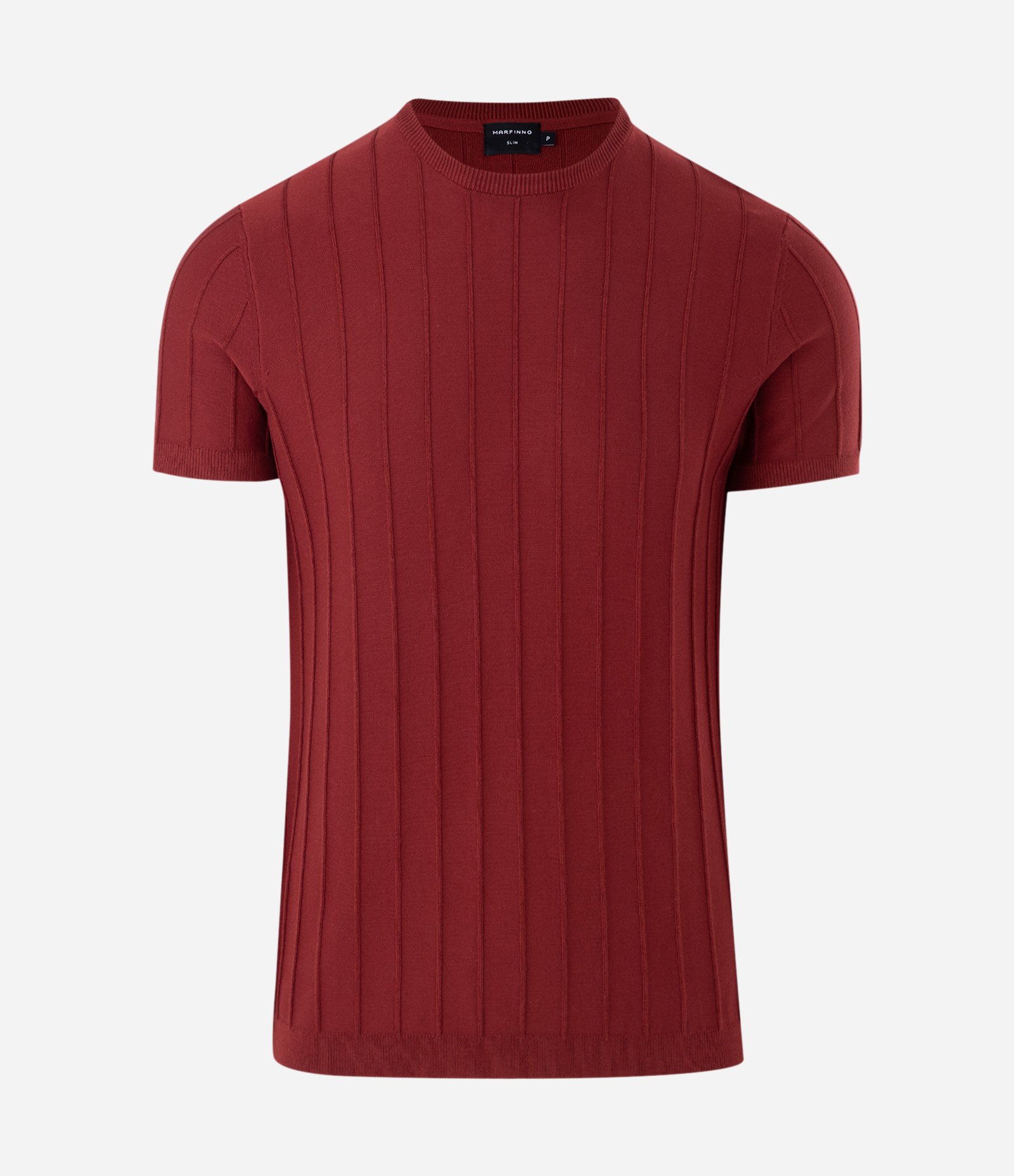 Camiseta Slim em Tricô com Relevos Verticais Vinho 4