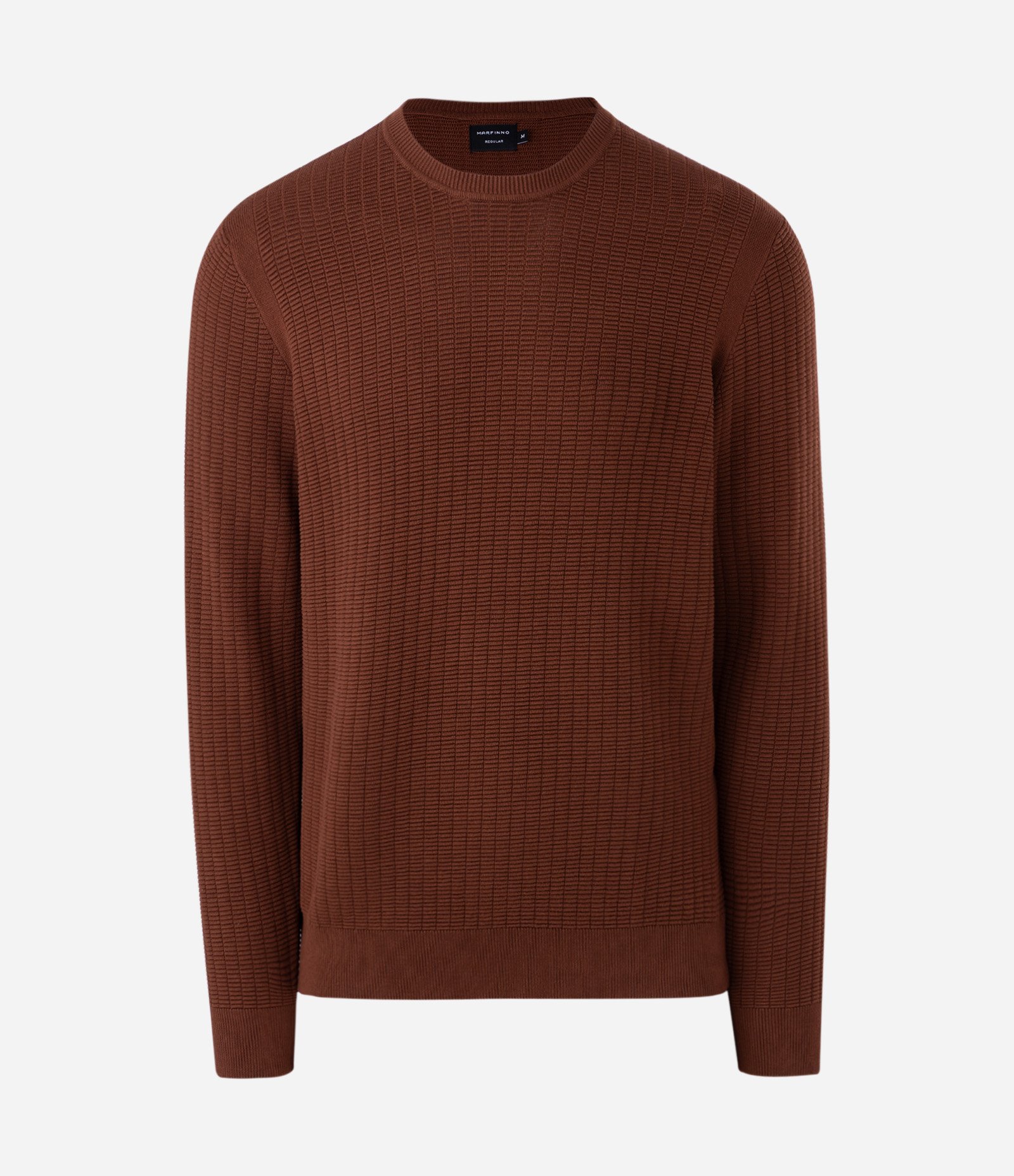 Suéter em Malha com Textura Xadrez Grid Marrom 1