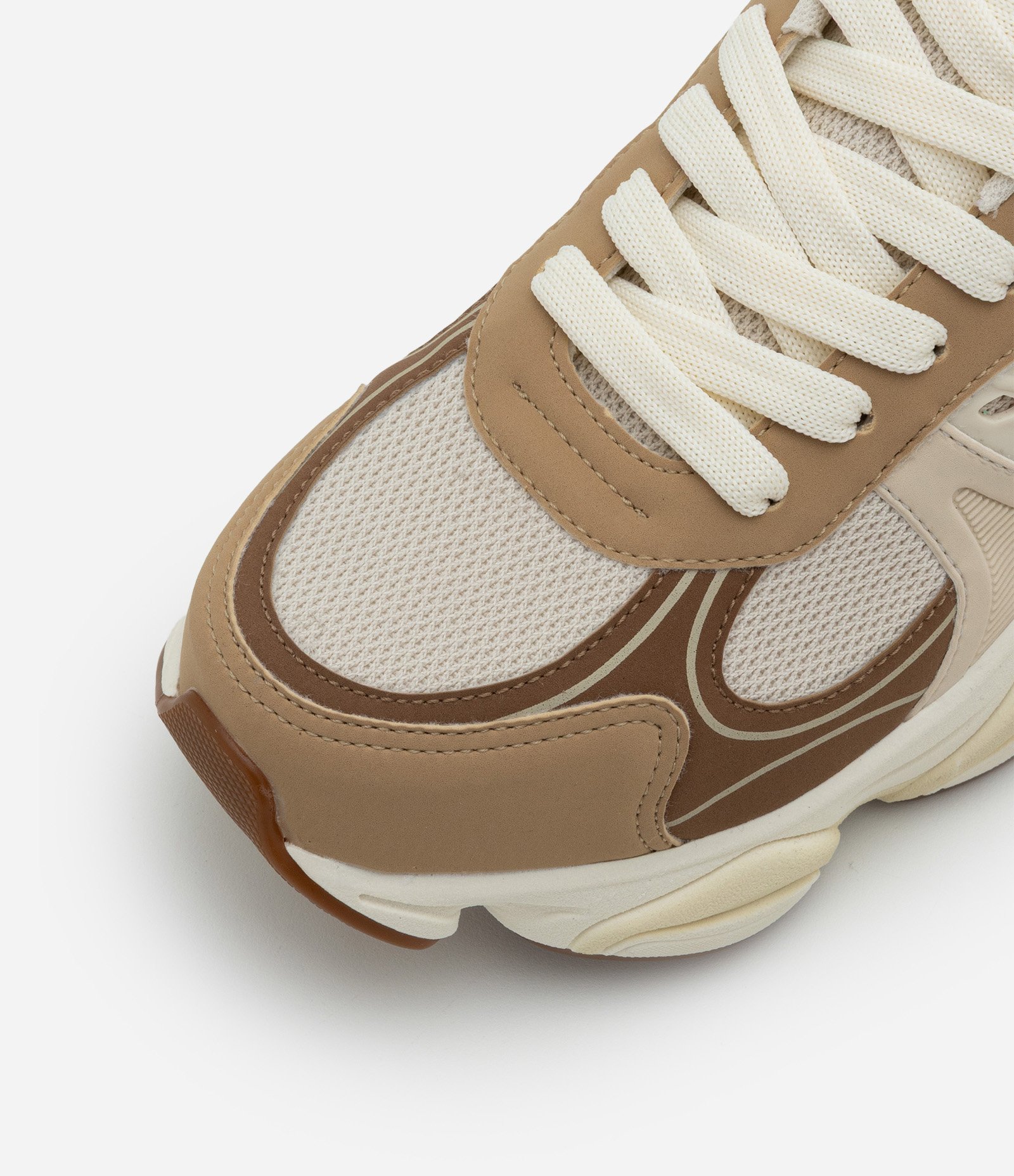 Tênis Dad Sneaker em PU com Recortes e Solado Alto Bege 4