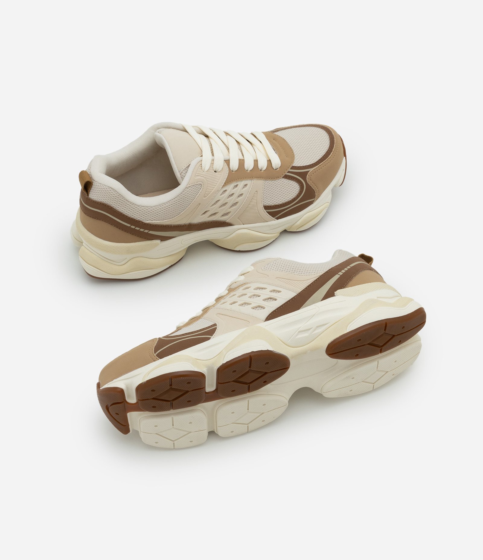 Tênis Dad Sneaker em PU com Recortes e Solado Alto Bege 6