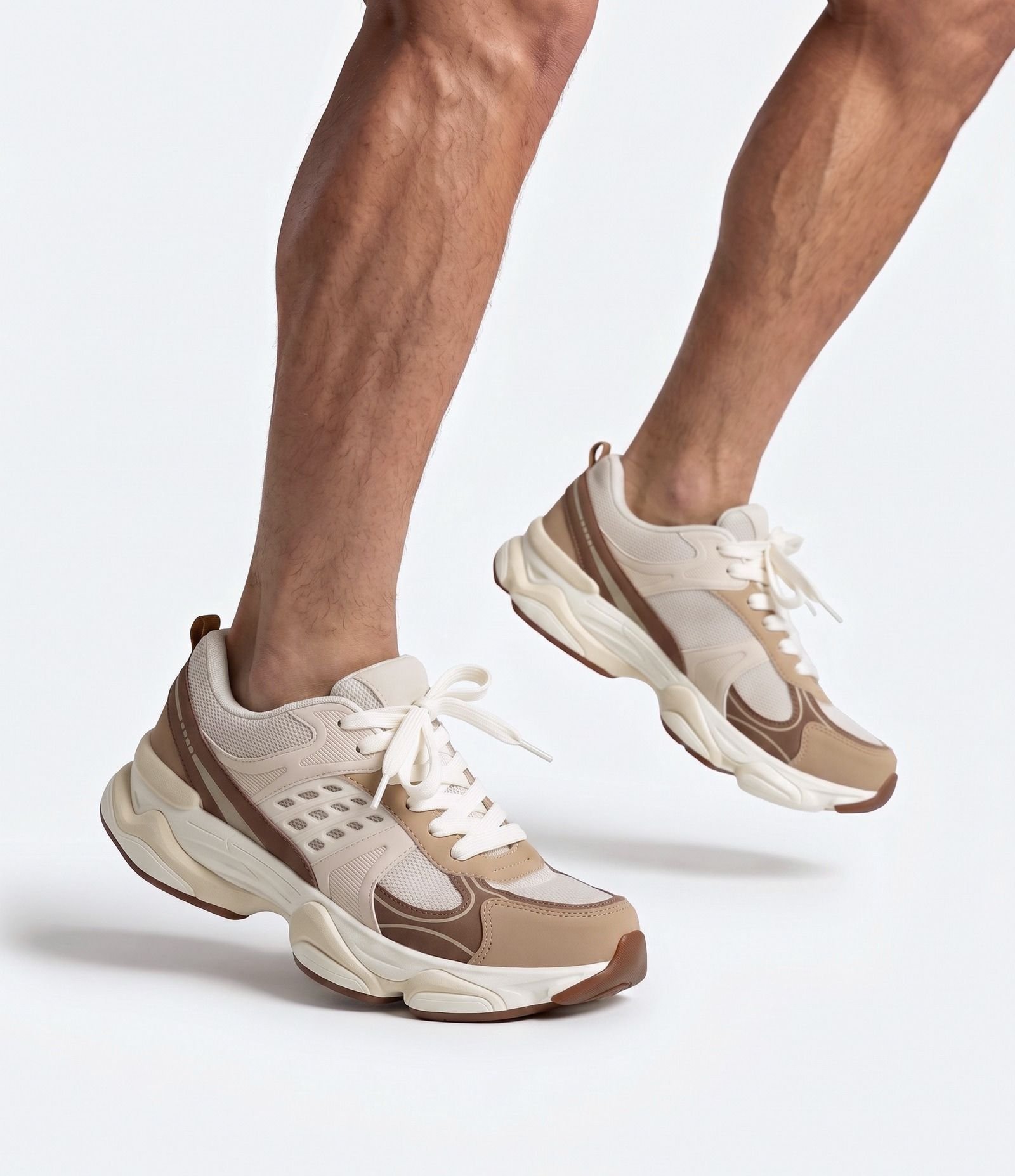 Tênis Dad Sneaker em PU com Recortes e Solado Alto Bege 2